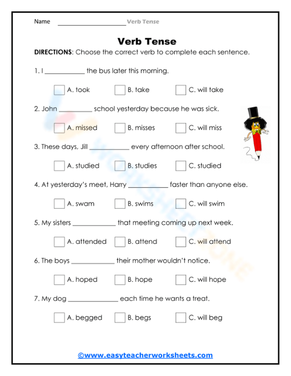 correct tense of the verb