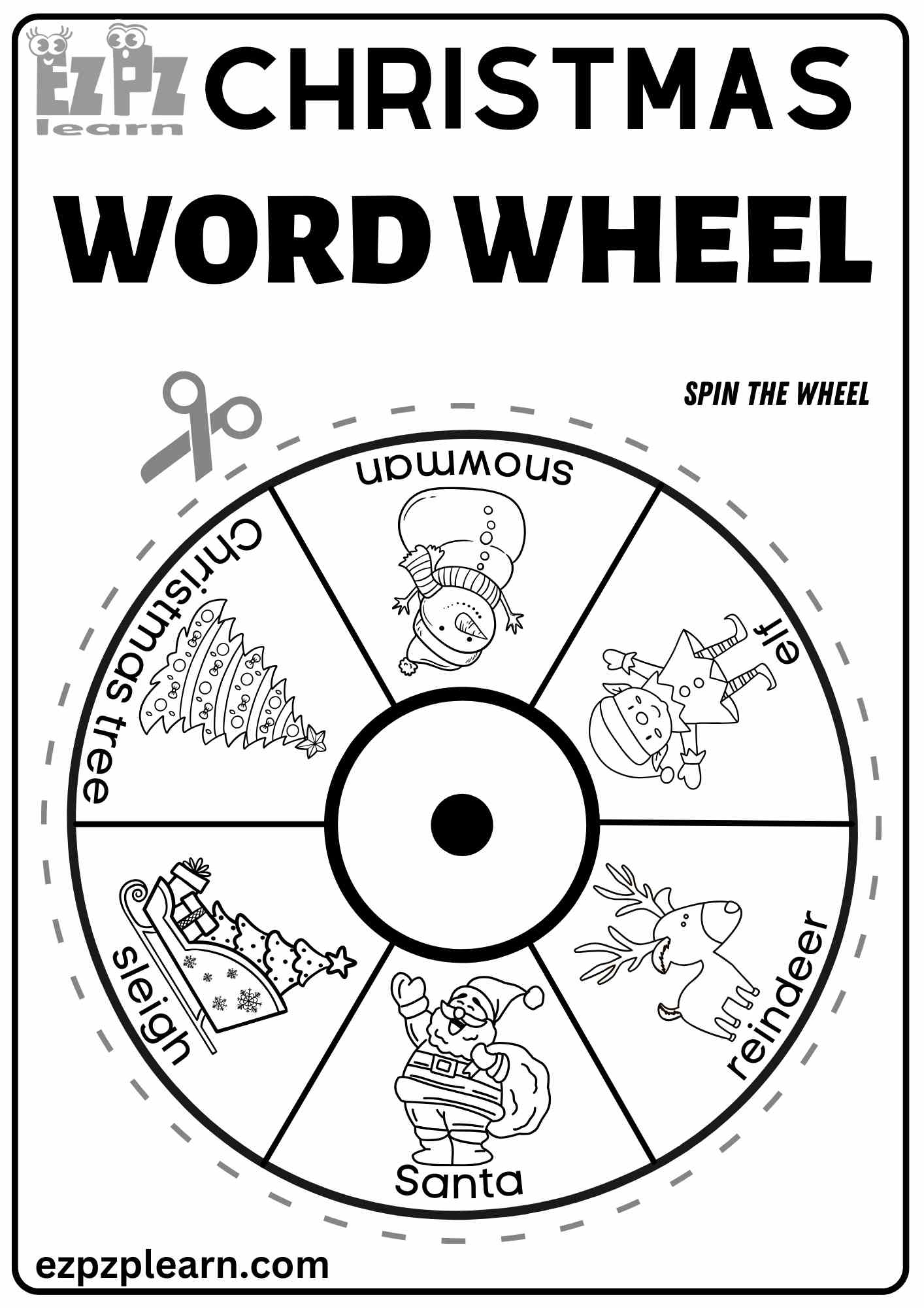 Christmas Holiday Vocabulary Word Wheel Coloring Activity For Kindergarten Classrooms And English Language Learners 2 Ezpzlearn