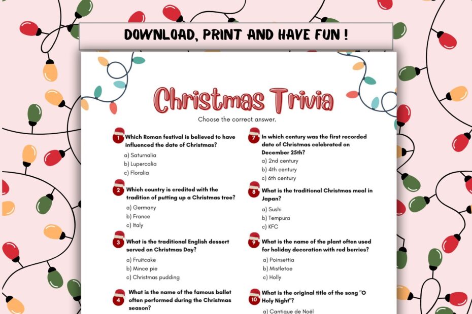 Christmas Trivia Game Multiple choice Christmas Trivia Worksheets Library