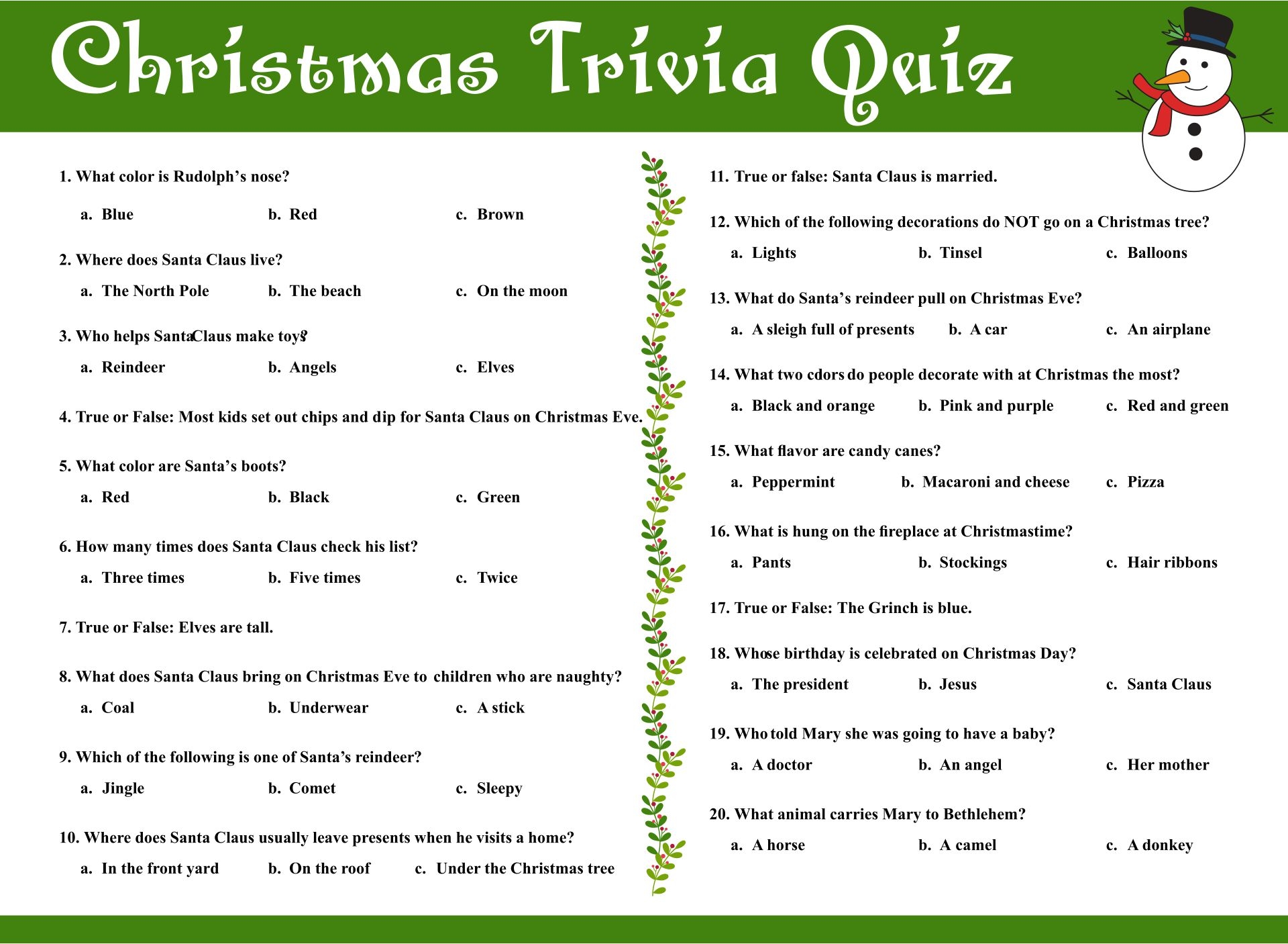 Christmas Trivia Questions 15 Free PDF Printables Printablee