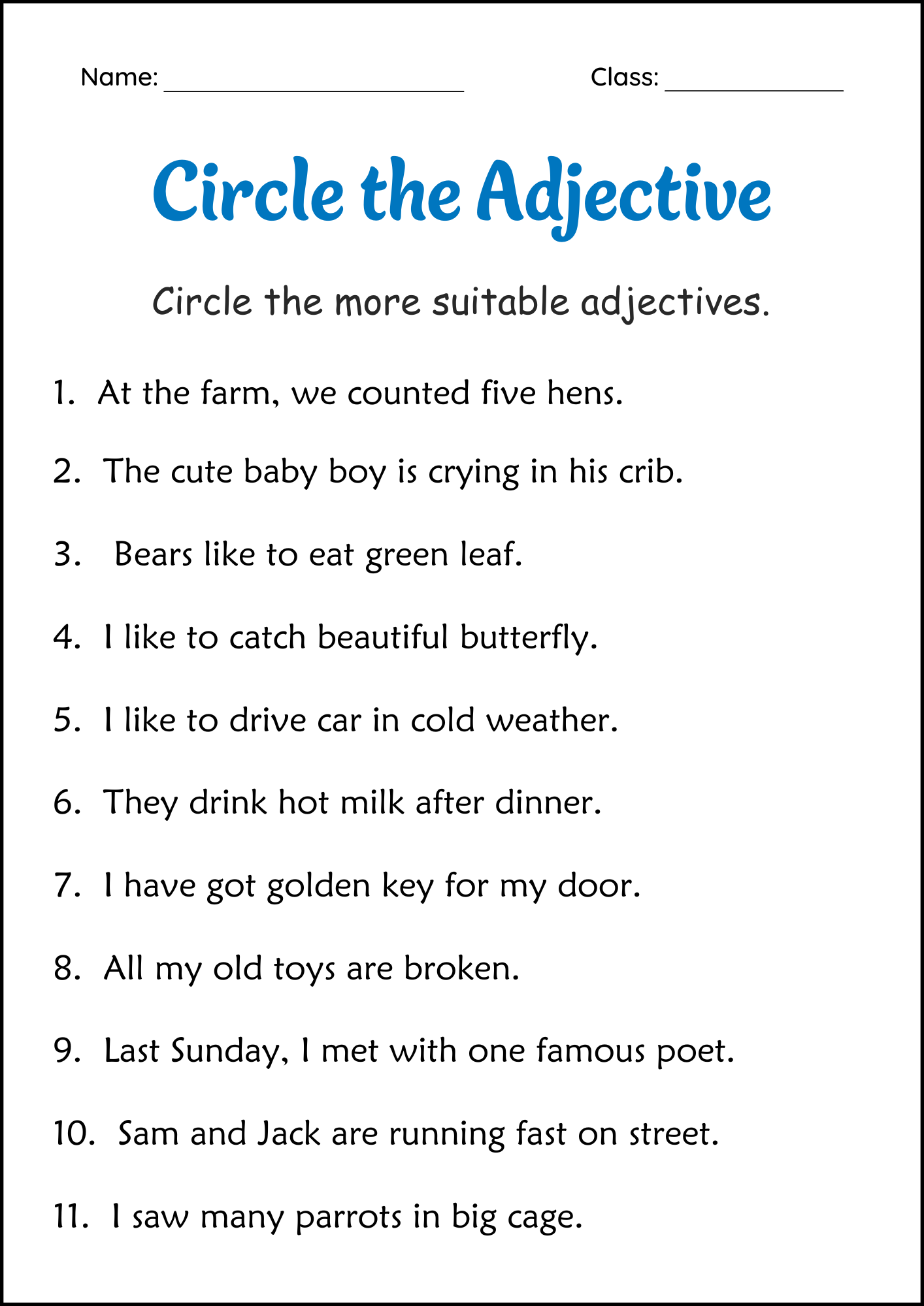free 3rd grade grammar worksheets