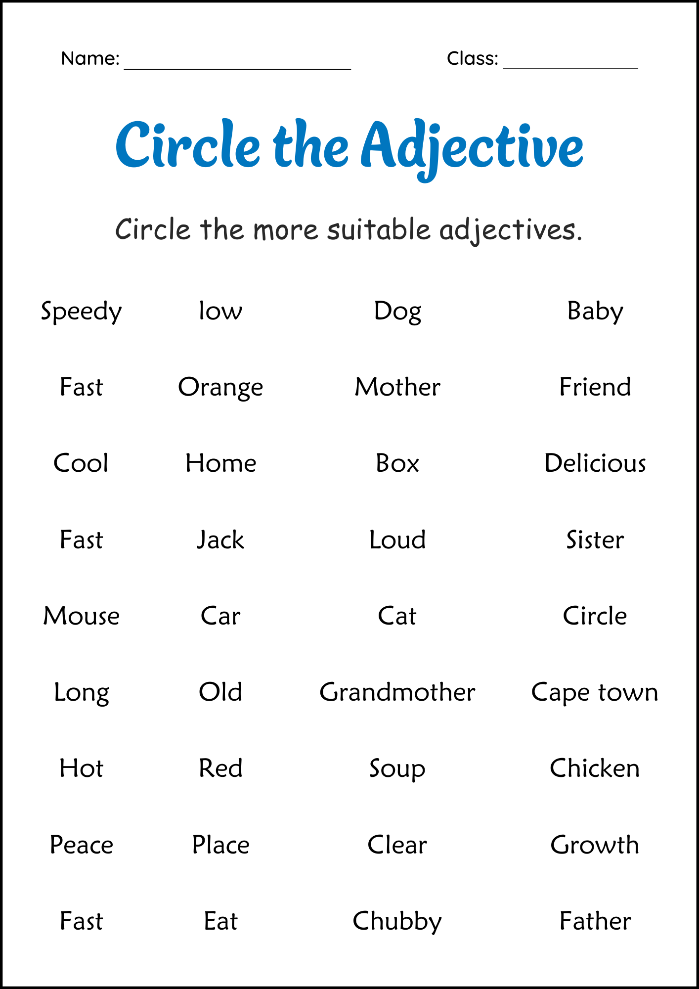 Circle The Adjectives Grammar Worksheets 2nd And 3rd Grade Made 
