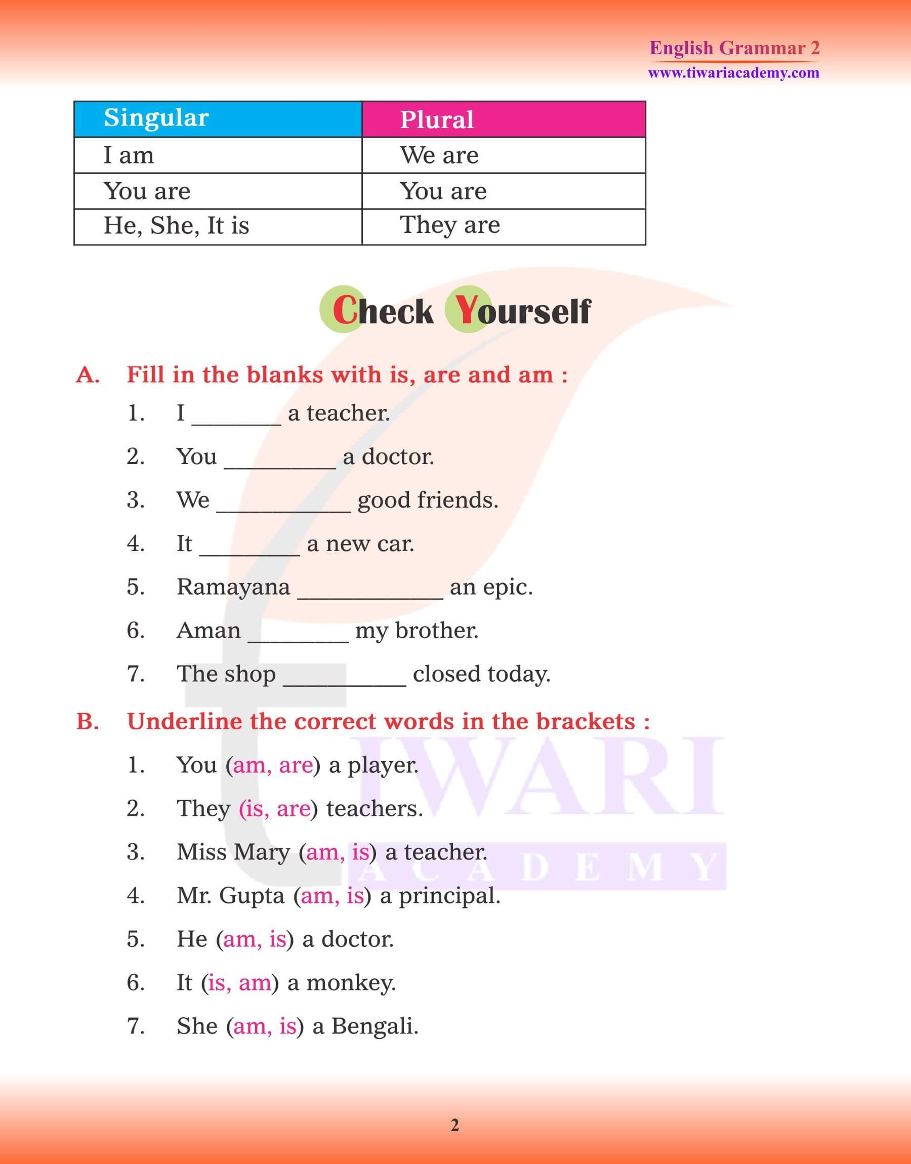 Class 2 English Grammar Chapter 10 Use Of Is Am And Are In PDF File 