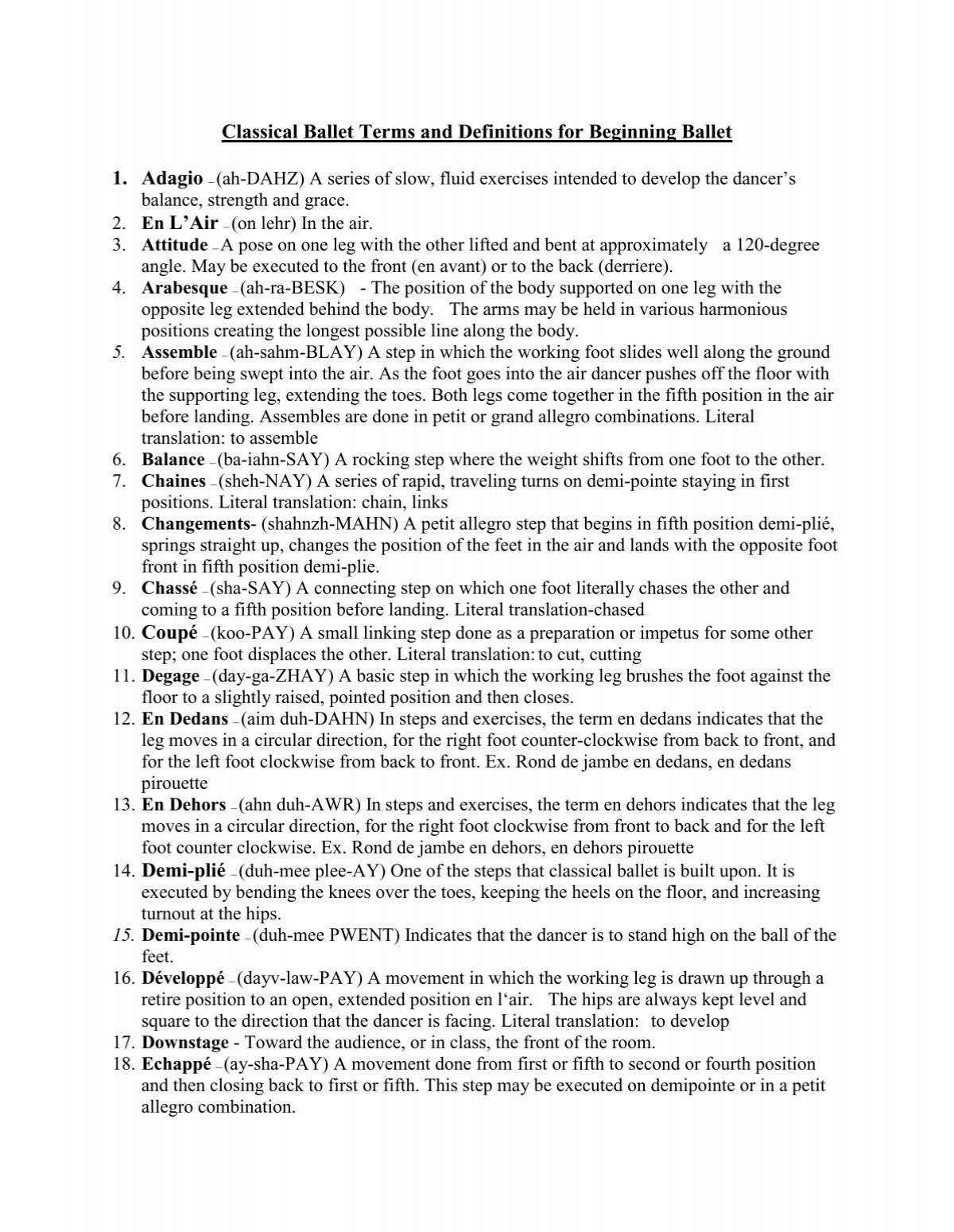 Classical Ballet Terms And Definitions For Beginning Ballet Dance
