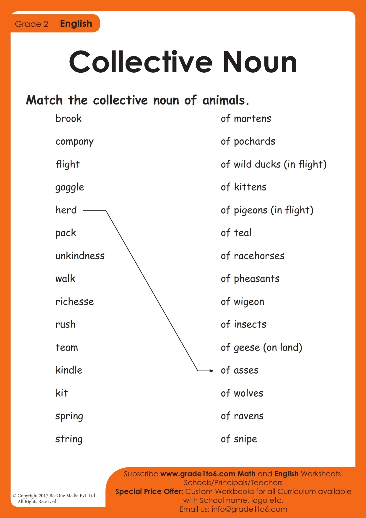 Collective Noun Of Animals Worksheets Grade1to6