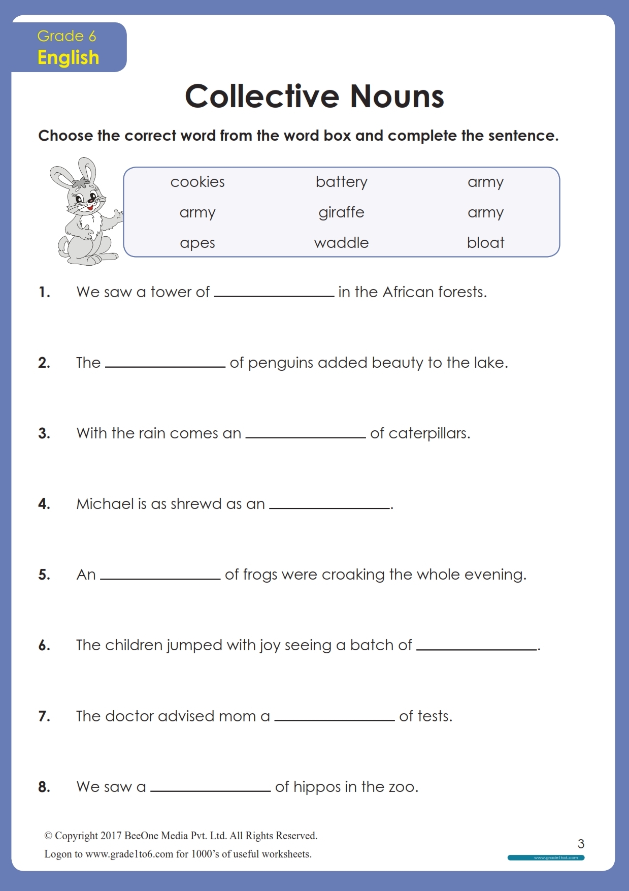 Collective Nouns Worksheets FREE PDF Grade1to6