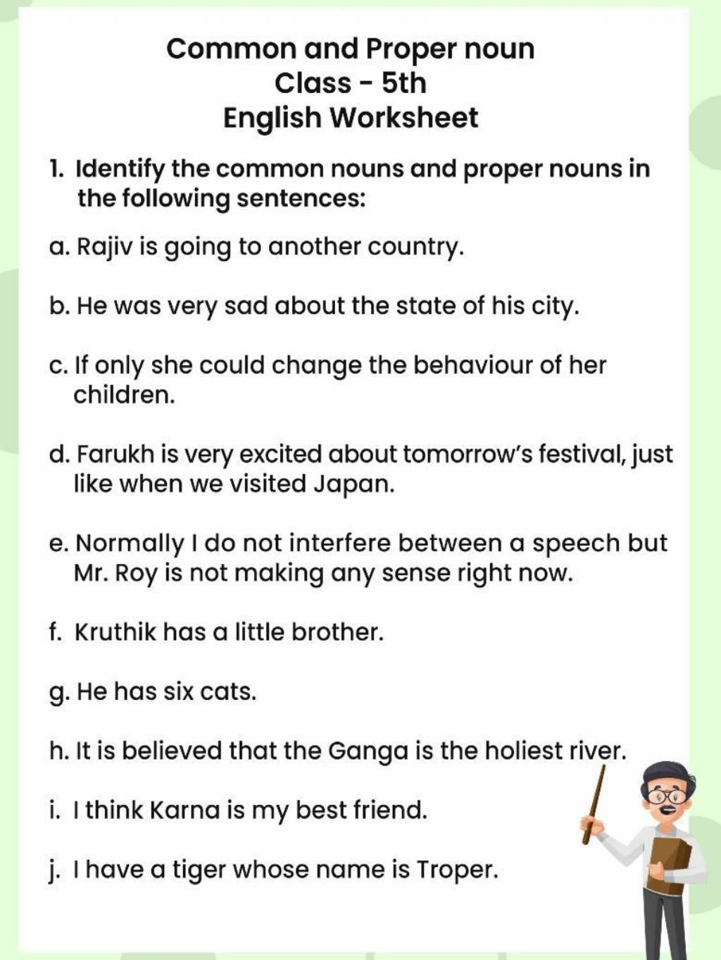 Common And Proper Noun Class 5 Th English Worksheet 1 Identify Worksheets Library