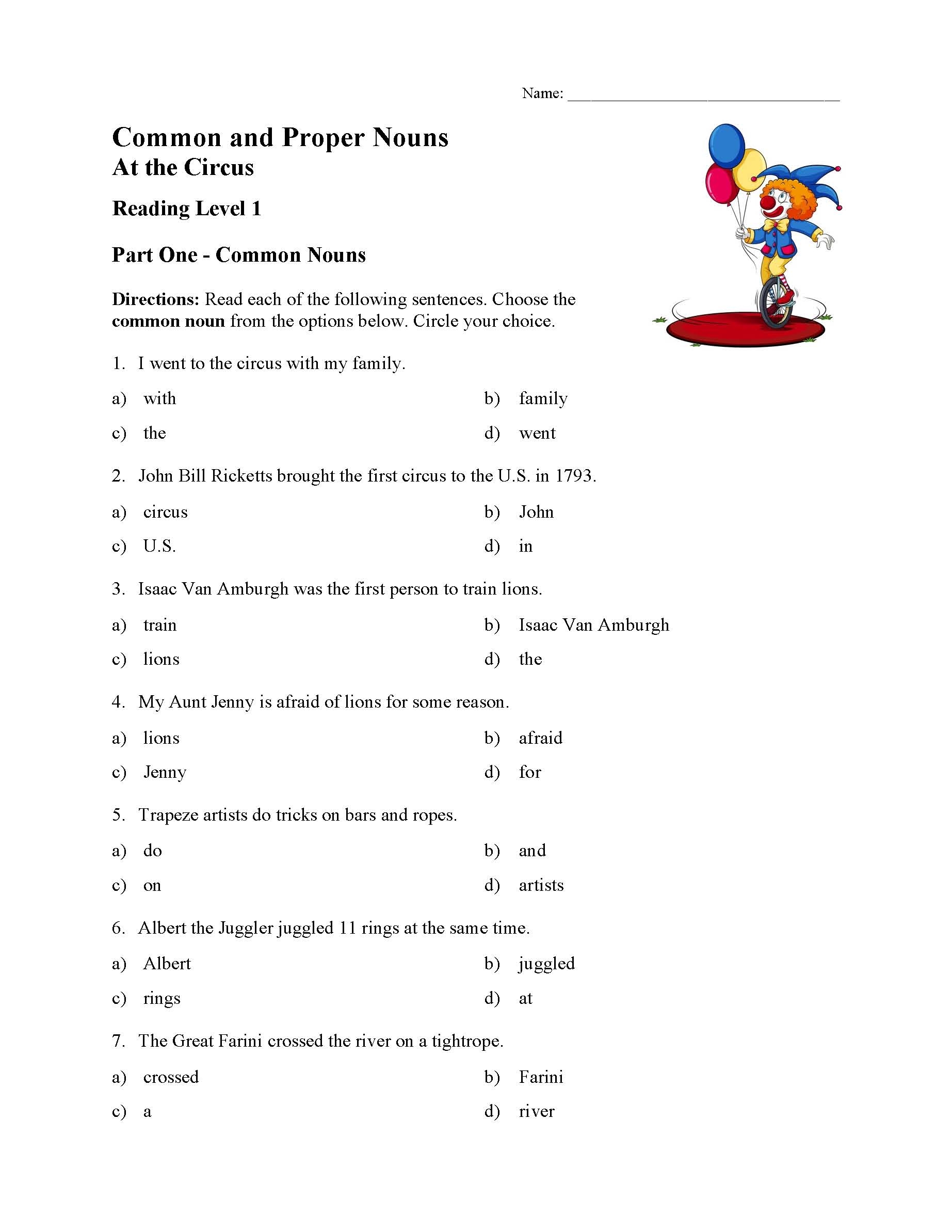 common and proper nouns worksheets grade 6