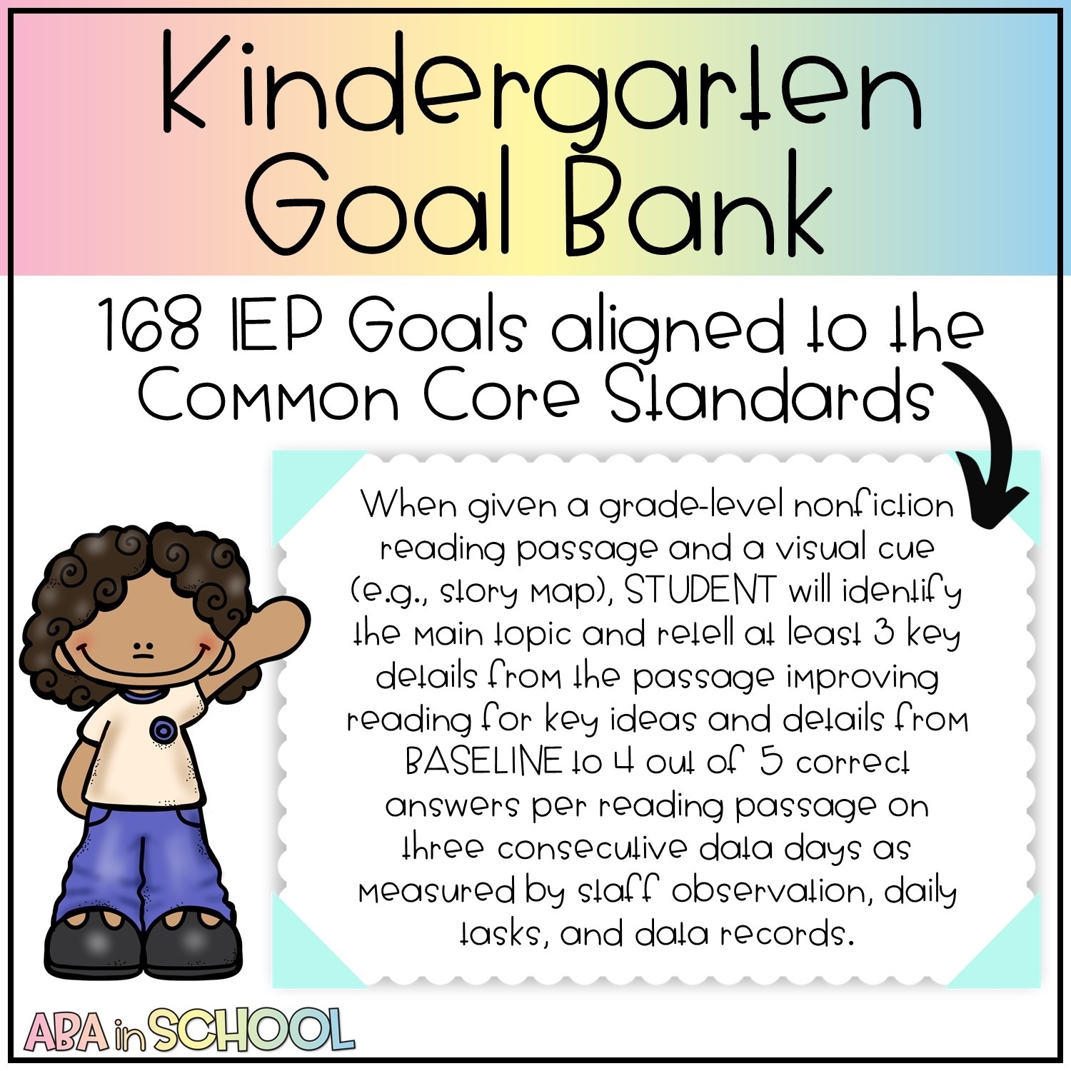 Common Core Standards IEP Goal Bank Preschool And Kindergarten ABA In School