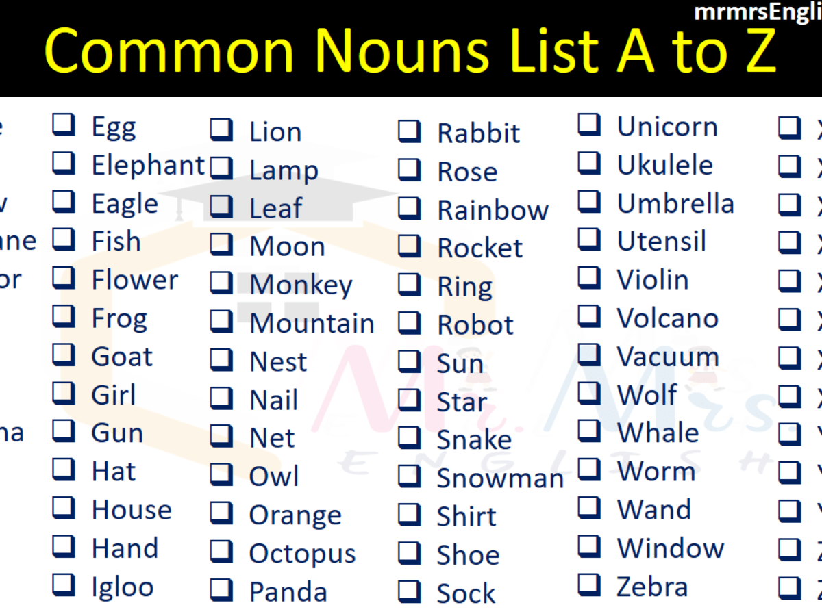 Common Nouns List A To Z 500 Common Nouns MR MRS ENGLISH