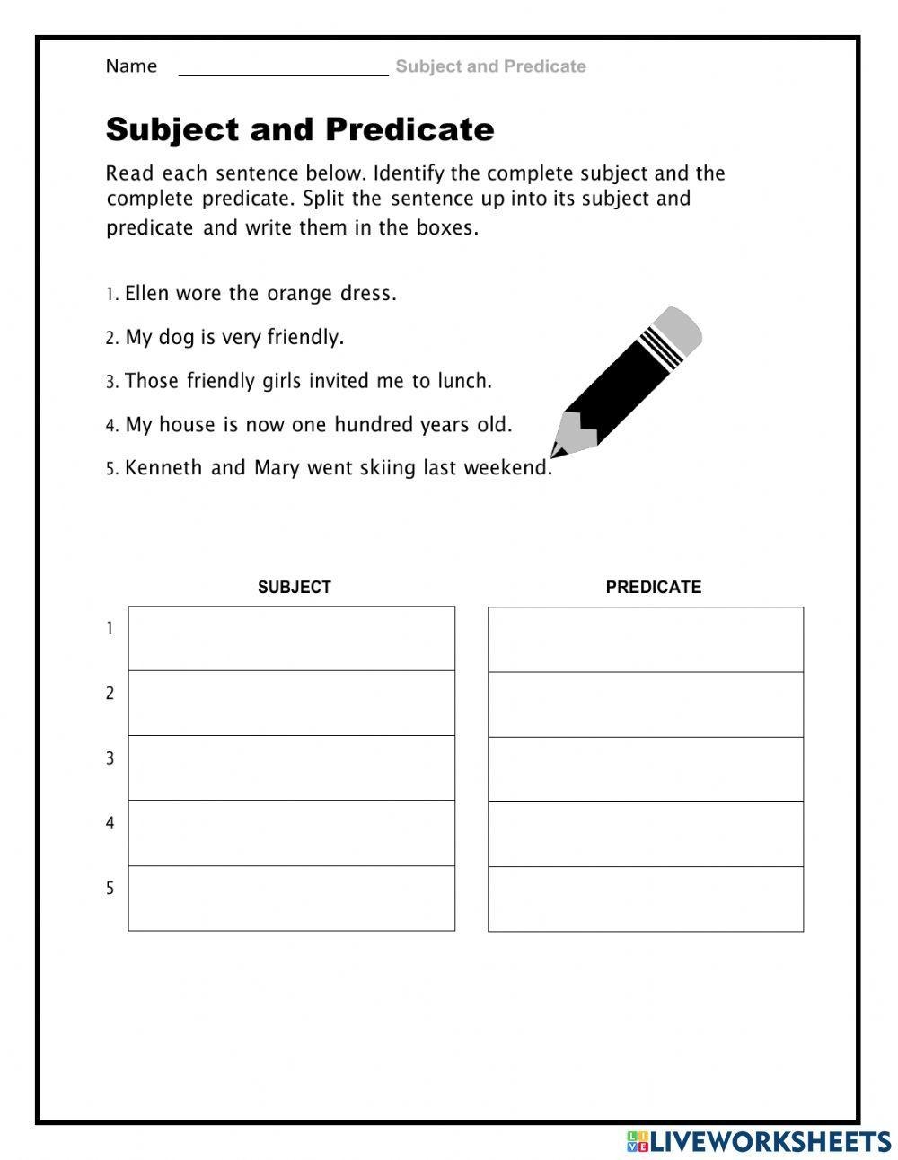 Complete And Simple Subject And Predicate Franciem Worksheets Library