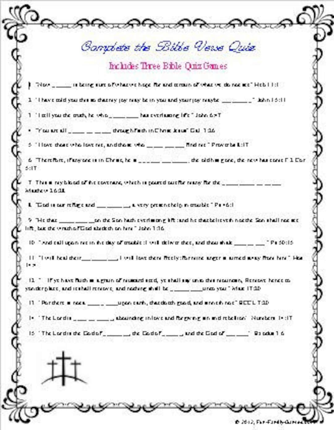 Complete The Bible Verse Quiz And Bible Stories Quiz Etsy Ireland