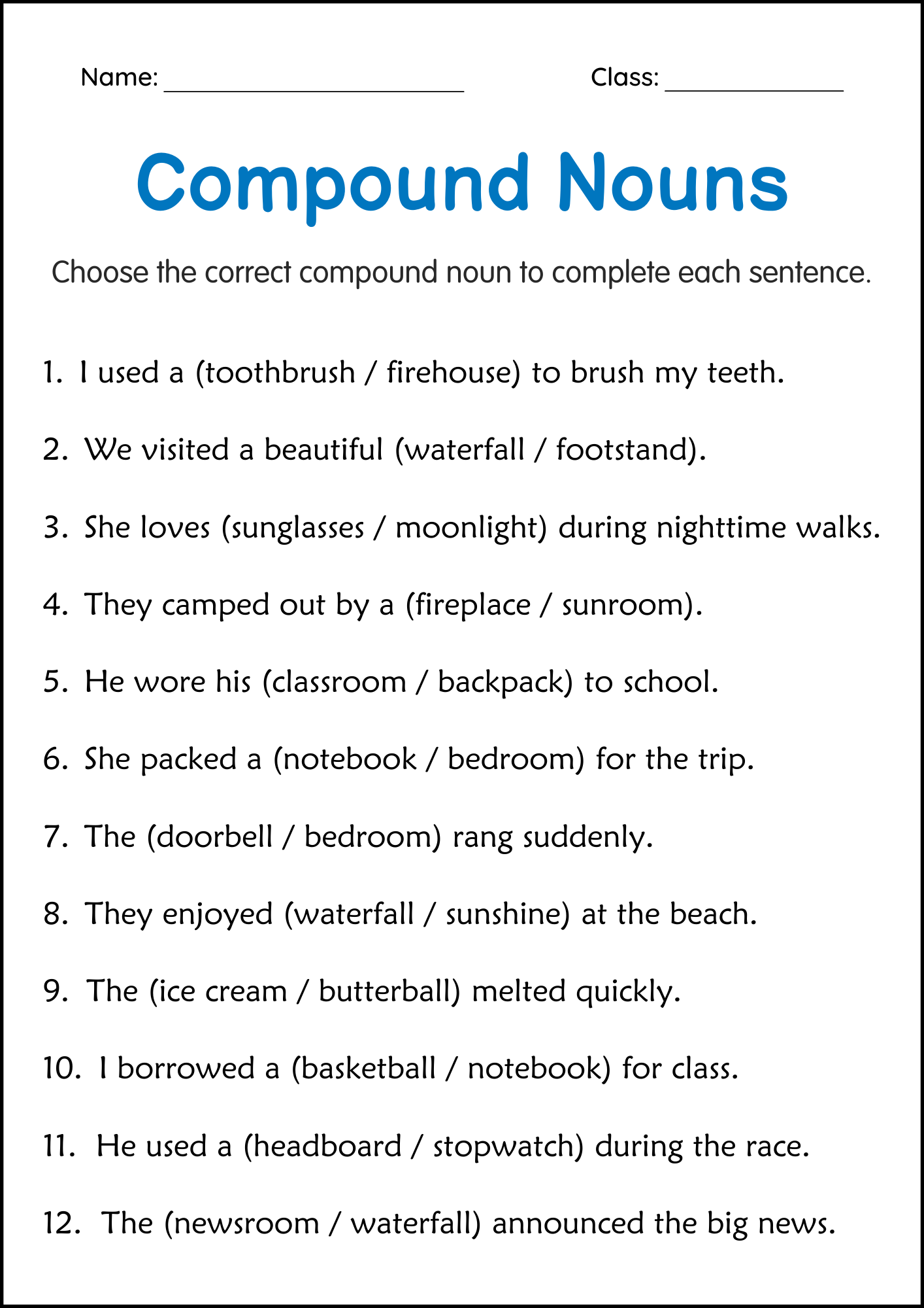 nouns worksheet for grade 6