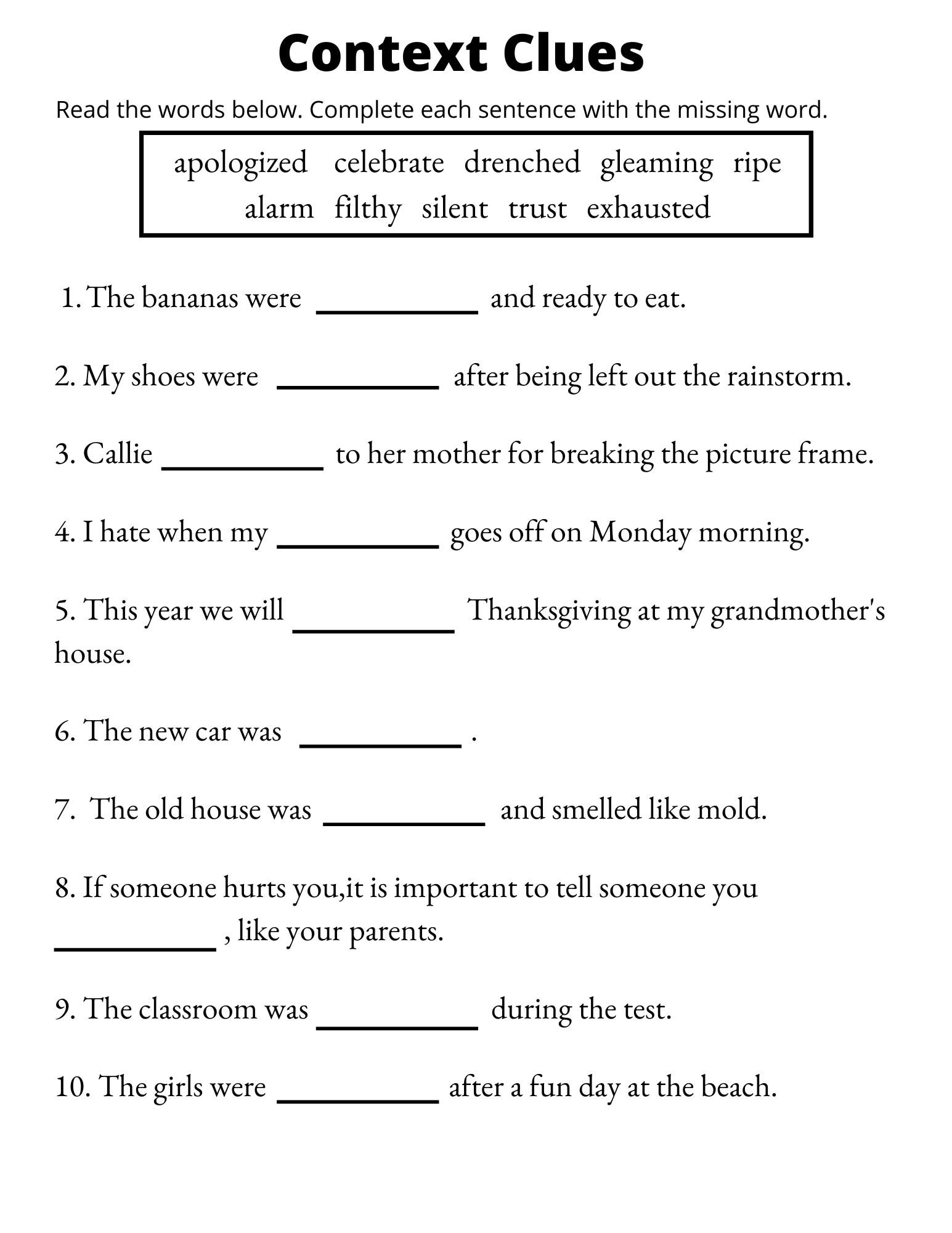 grade 5 vocabulary worksheets pdf