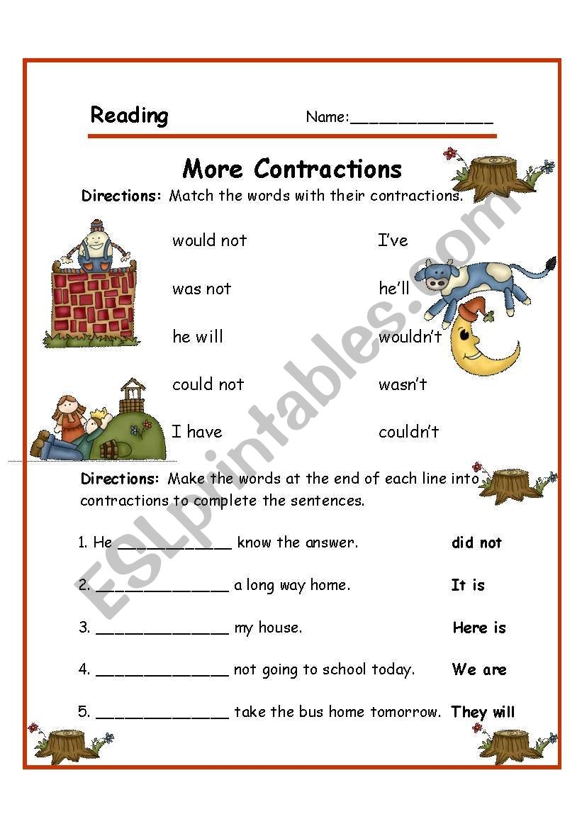 live worksheet on contractions