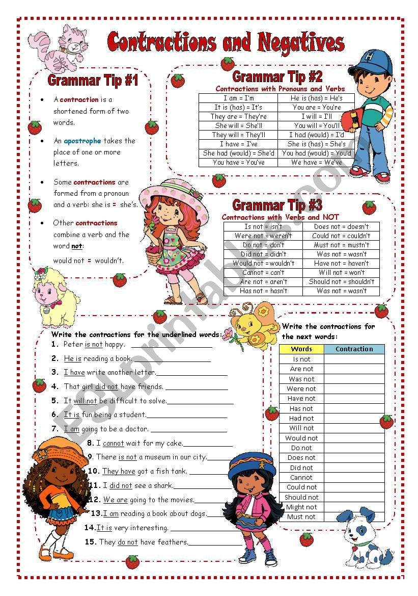 Contractions And Negatives ESL Worksheet By VaneV