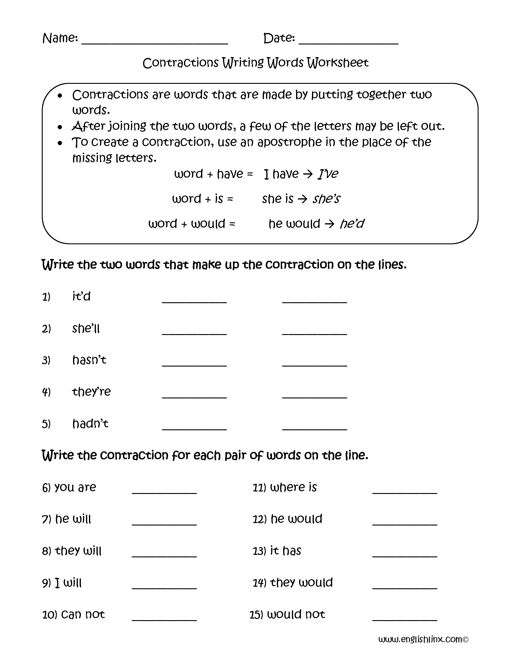 Contractions Worksheet Pdf 2020 2024 Fill And Sign Printable Worksheets Library