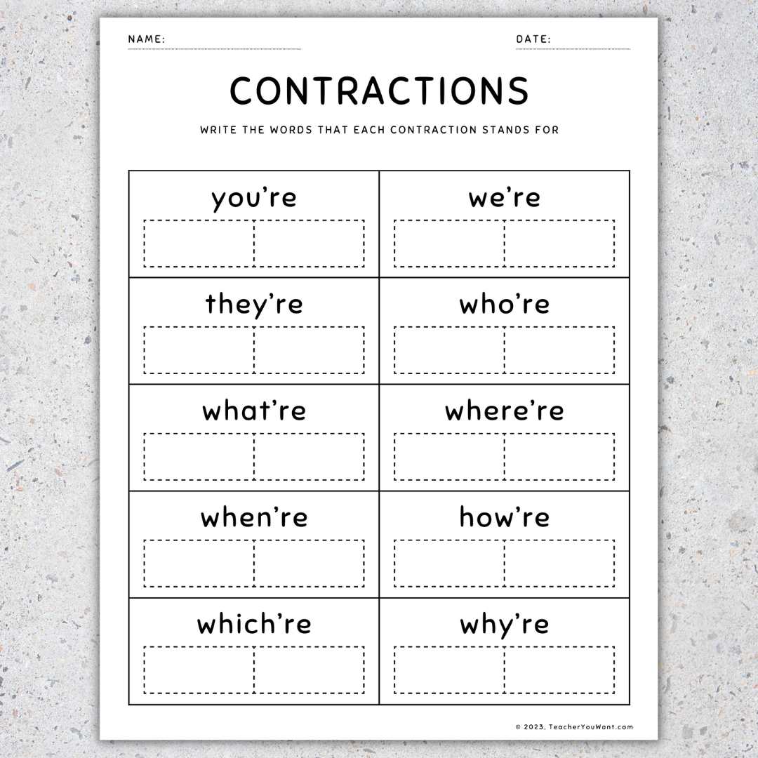 contractions grammar worksheets