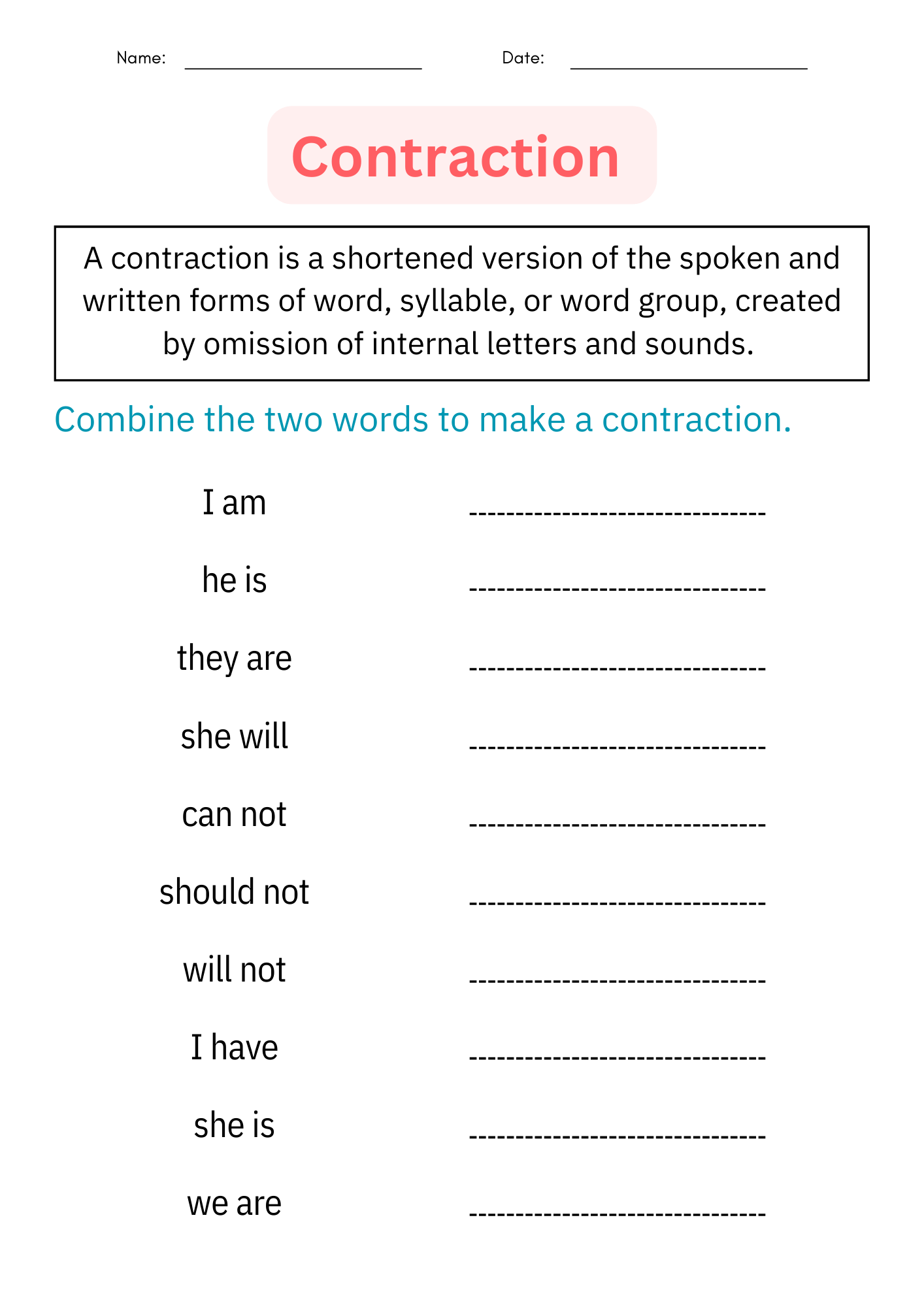 contractions grammar worksheets grade 3