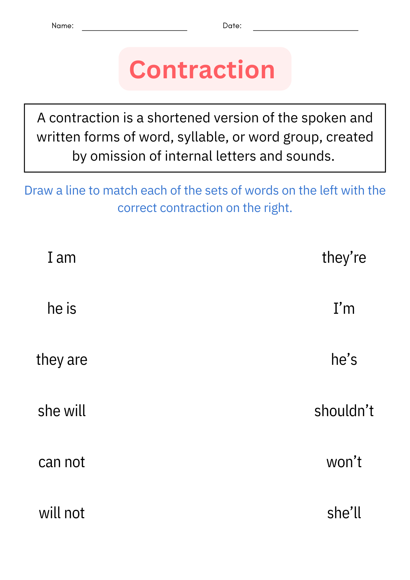 Contractions Worksheets Grammar Practice Review Pages Activities 