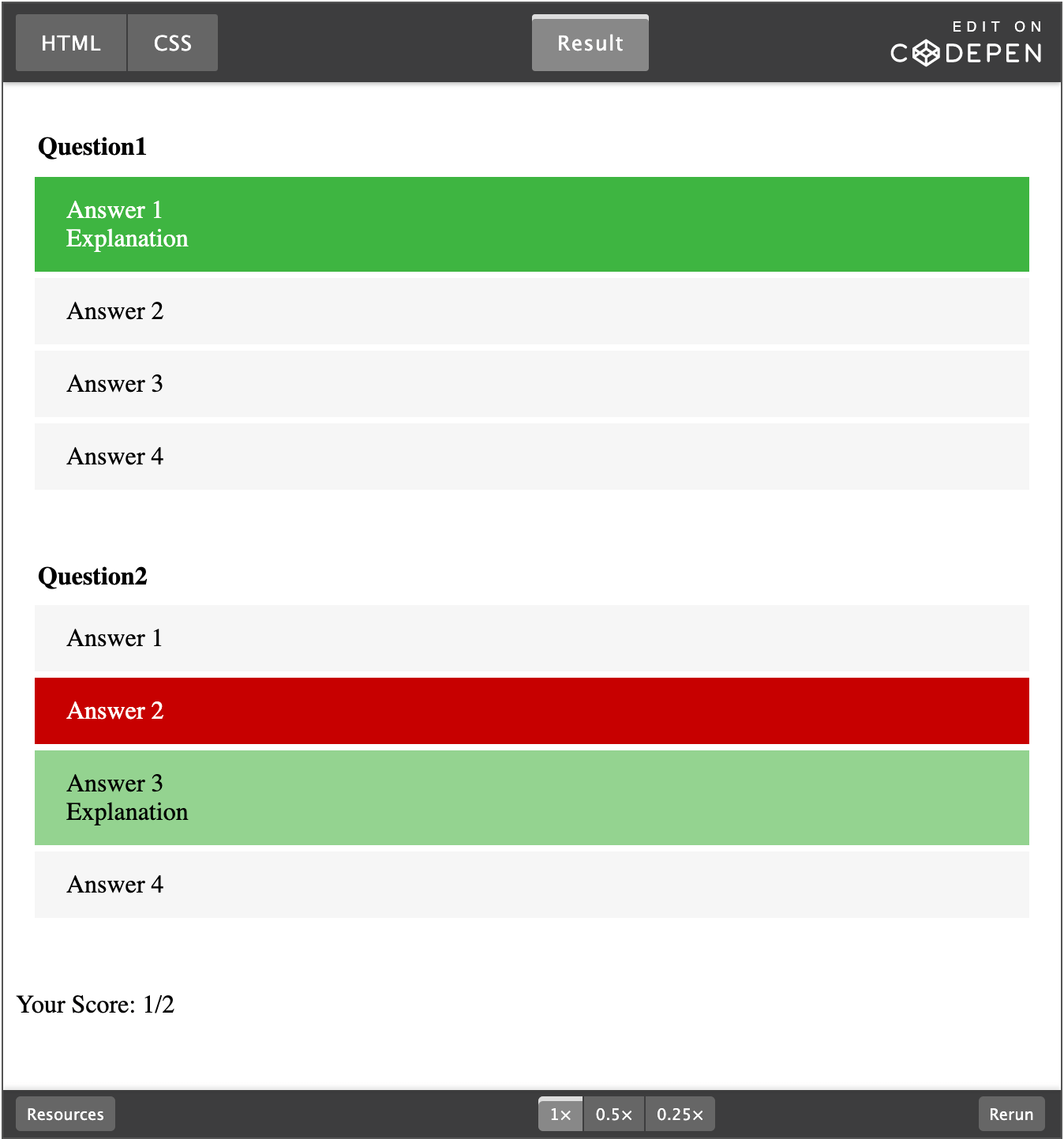 CSS Only Multiple Choice Quiz Bram us