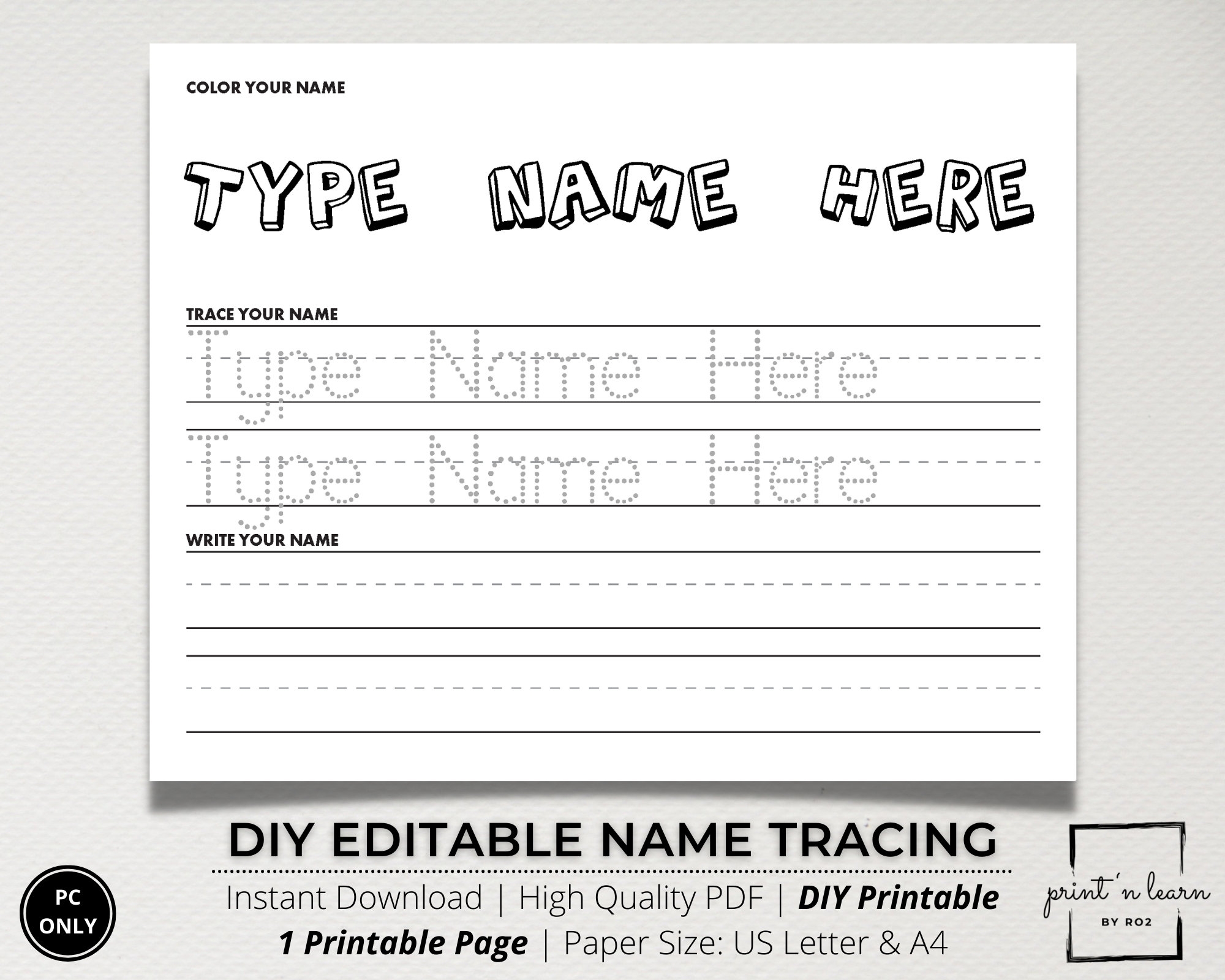 free printable name tracing sheet