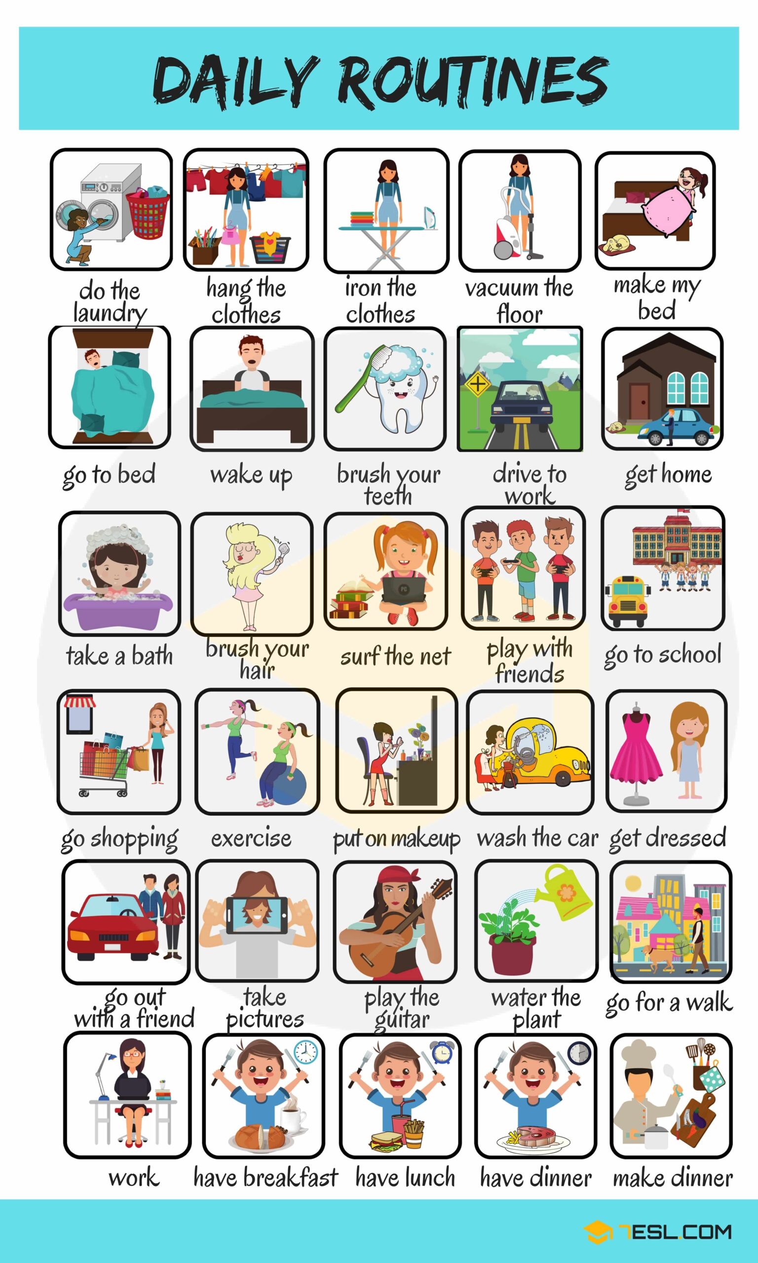 Daily Routines Vocabulary In English 7ESL