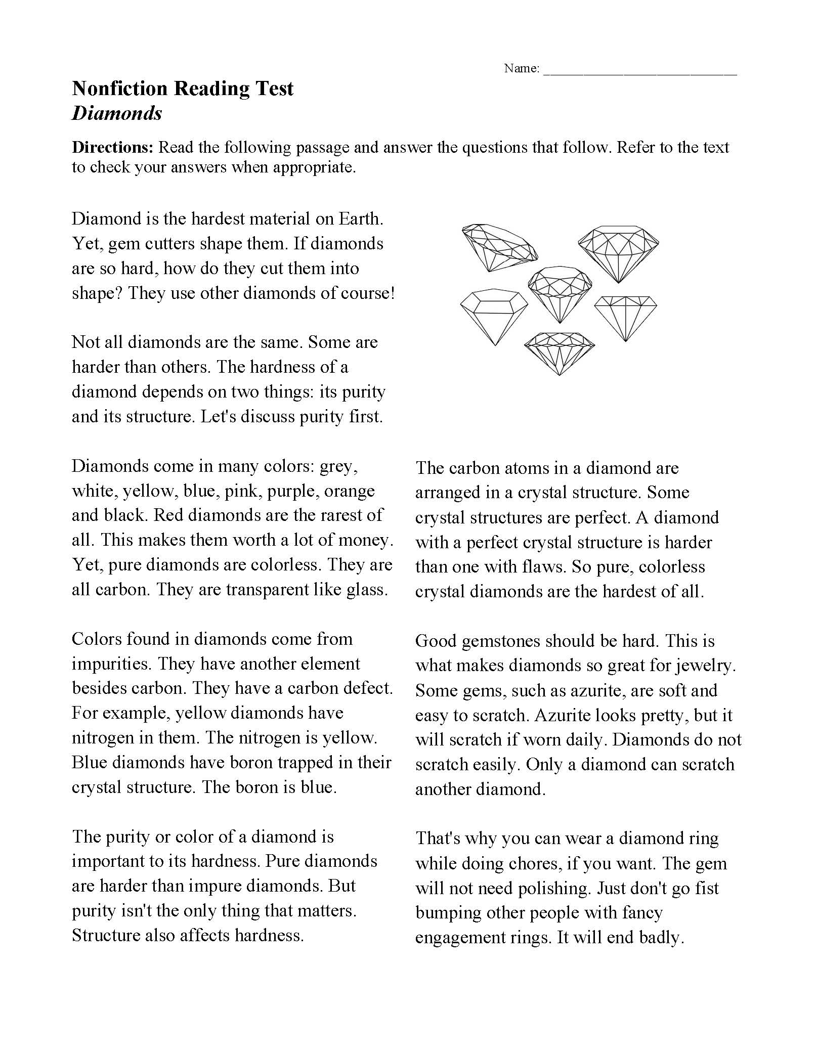 reading materials worksheets