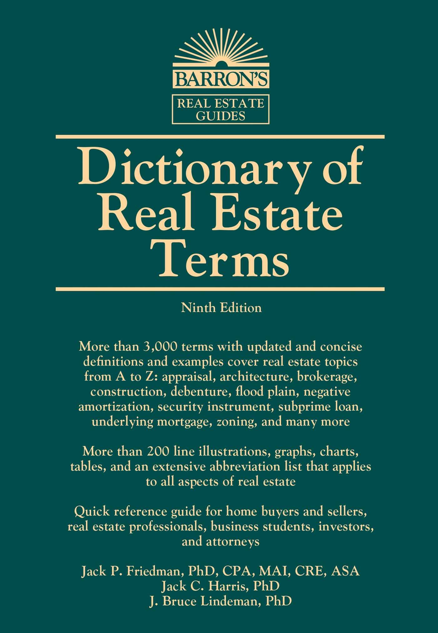 Dictionary Of Real Estate Terms EBook By Barron s Educational Series Jack P Friedman Ph D Jack C Harris Ph D J Bruce Lindeman Ph D Official Publisher Page Simon U0026 Schuster AU