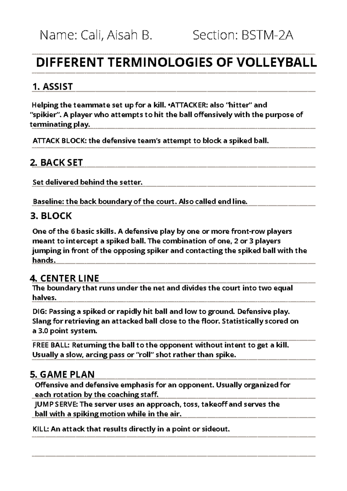 Different Terminologies OF Volleyball DIFFERENT TERMINOLOGIES OF 