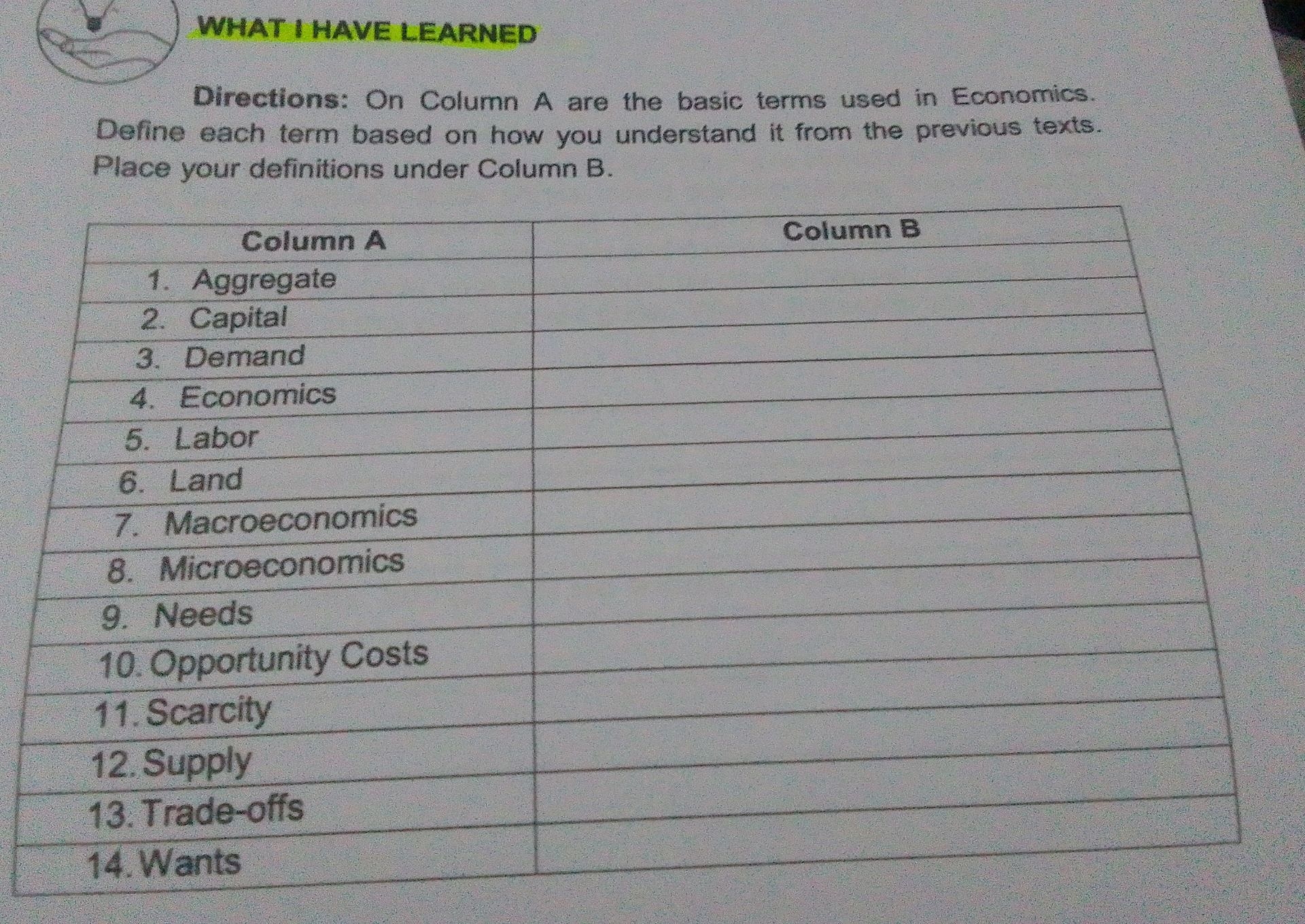 basic terms used in economics