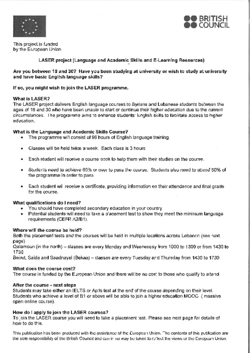 Document British Council LASER Project IA Meeting 13 May 2016