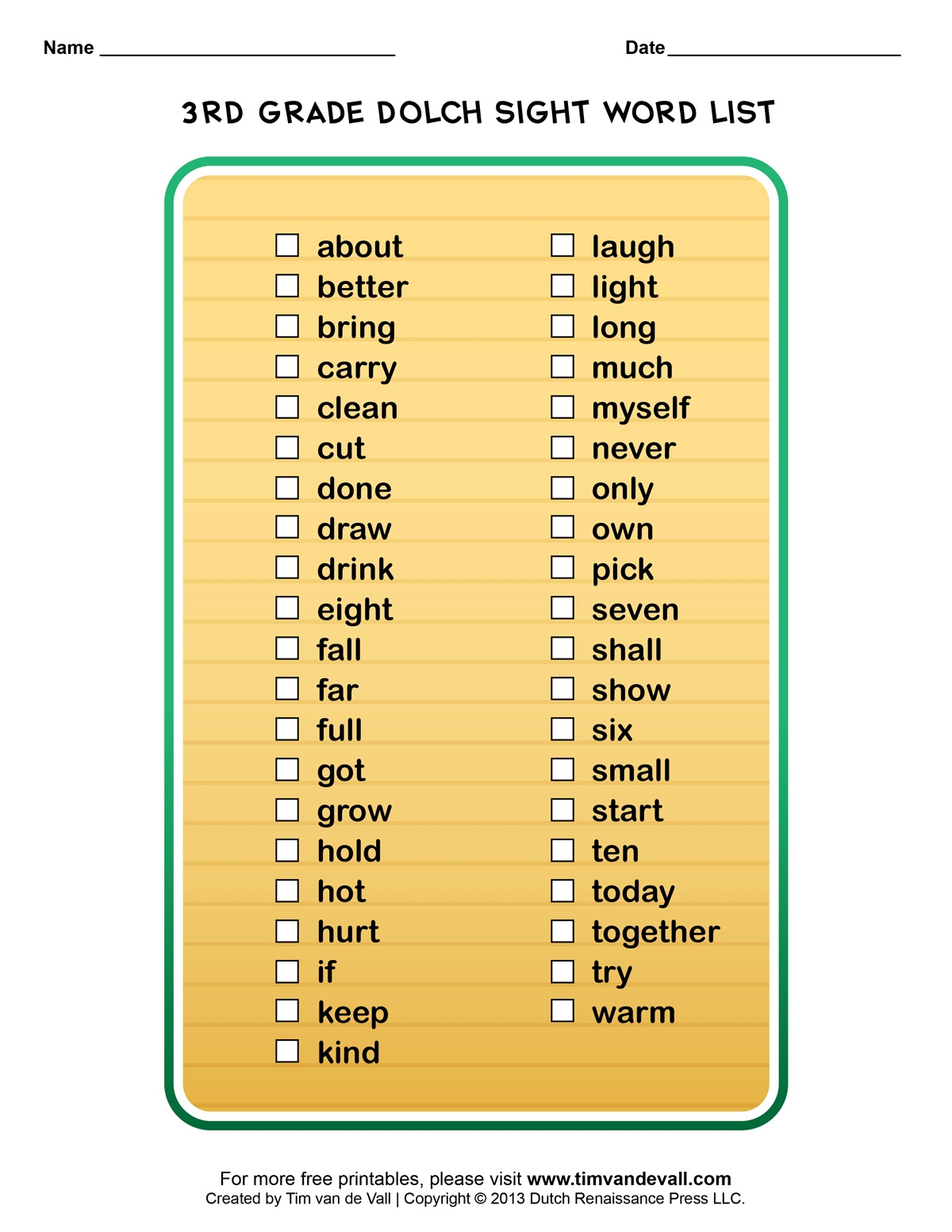 Dolch Sight Words Lists For Pre K Kindergarten 1st 2nd U0026 3rd Grade