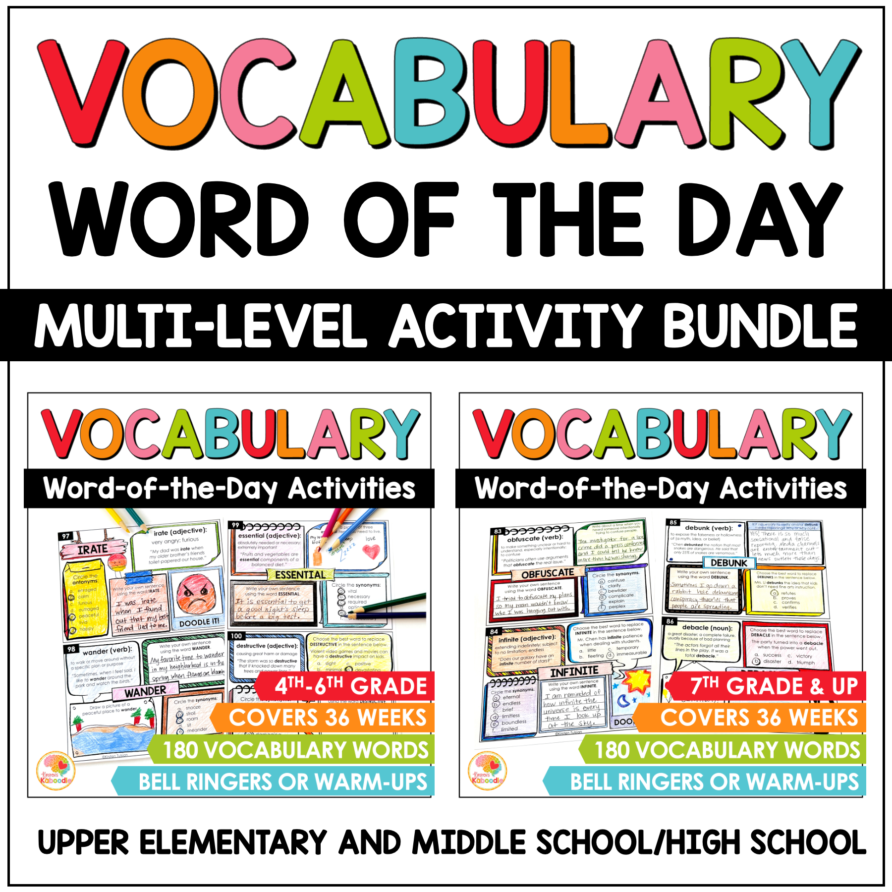 Doodle Vocabulary Activities Word Of The Day Multi Level BUNDLE