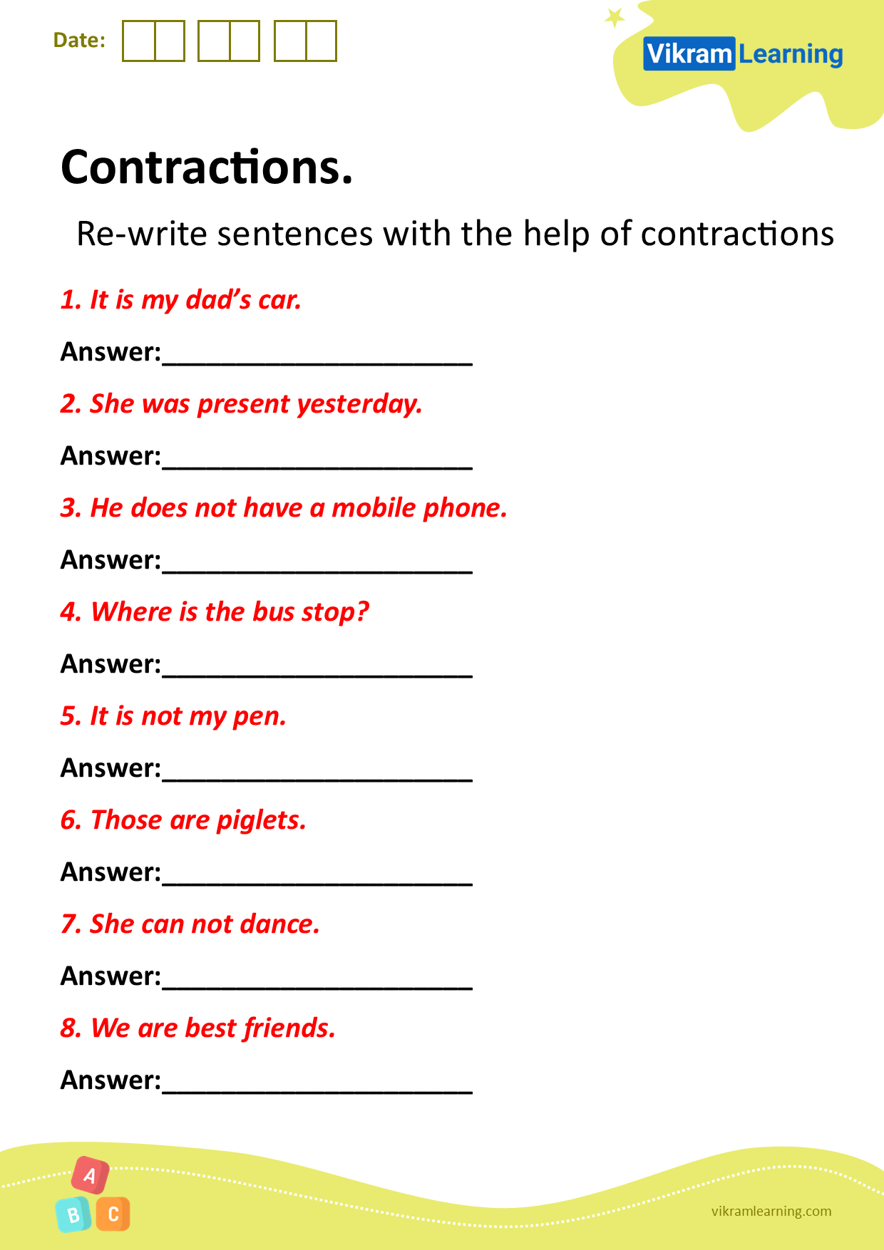 Download Contractions Worksheets For Free Vikramlearning