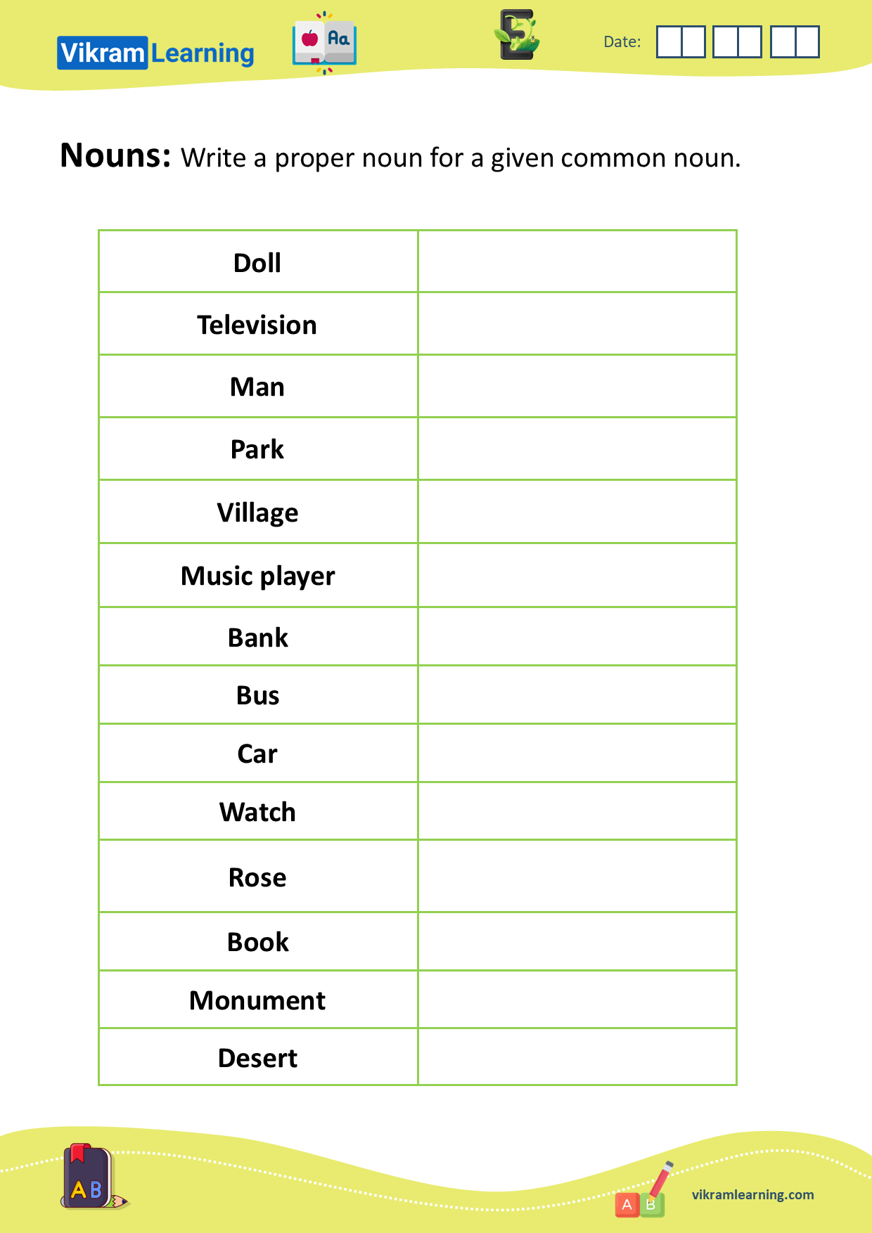 Download English Grammar Nouns Naming Words Worksheets For Free Vikramlearning