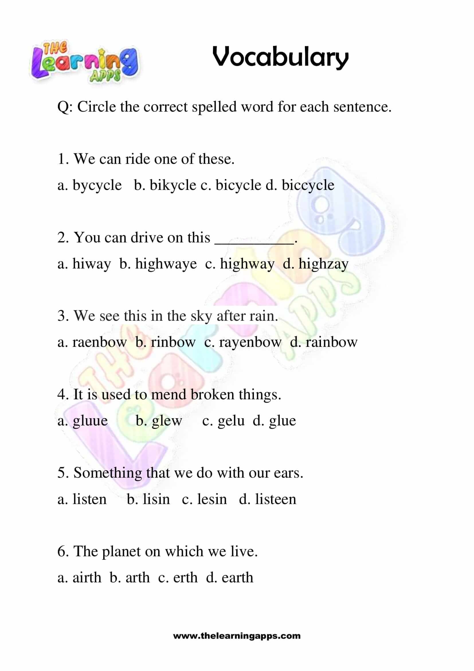 vocabulary worksheets for grade 3