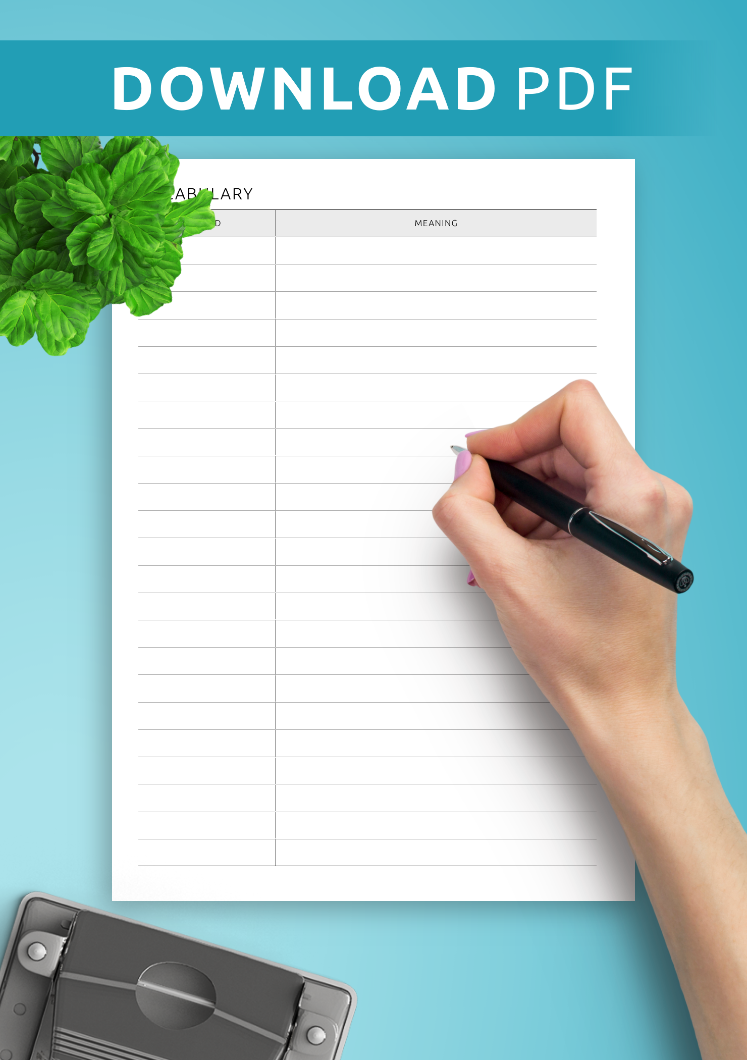 Download Printable Vocabulary U0026 Definitions Template PDF