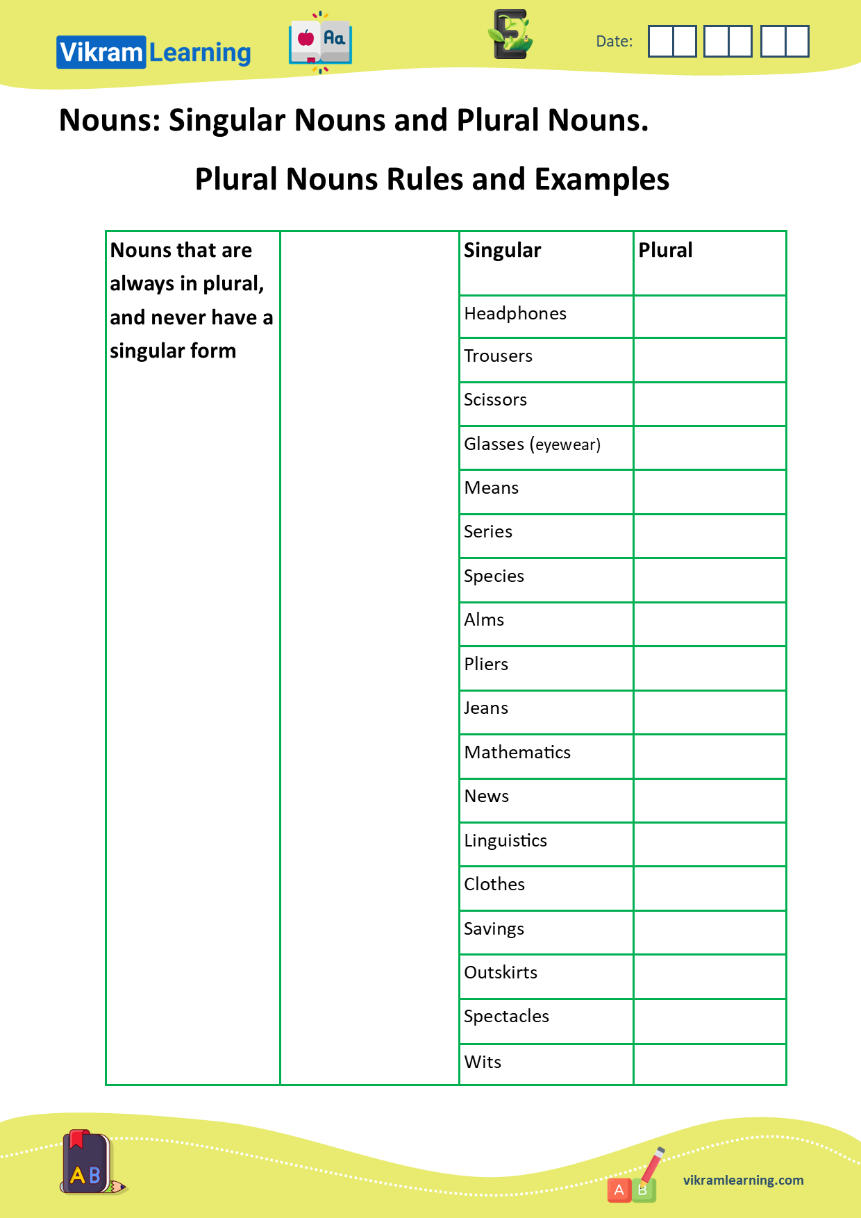 Download Singular Nouns And Plural Nouns Worksheets For Free Vikramlearning