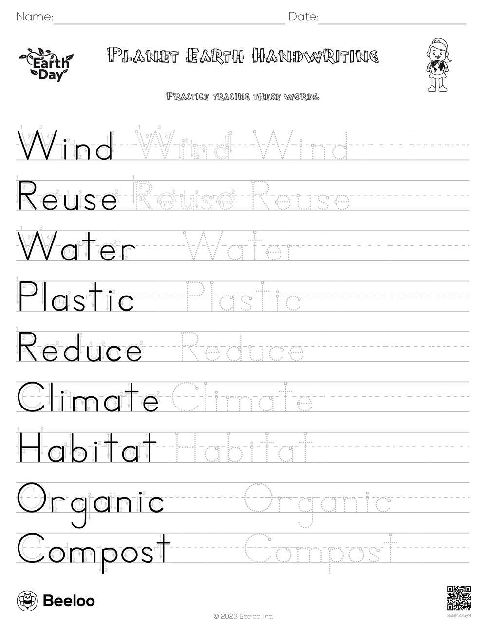 free printable word tracing