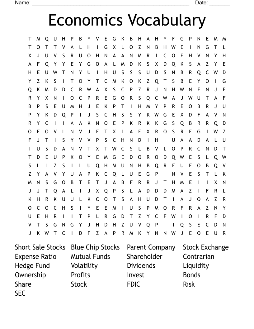 Economics Vocabulary Word Search WordMint