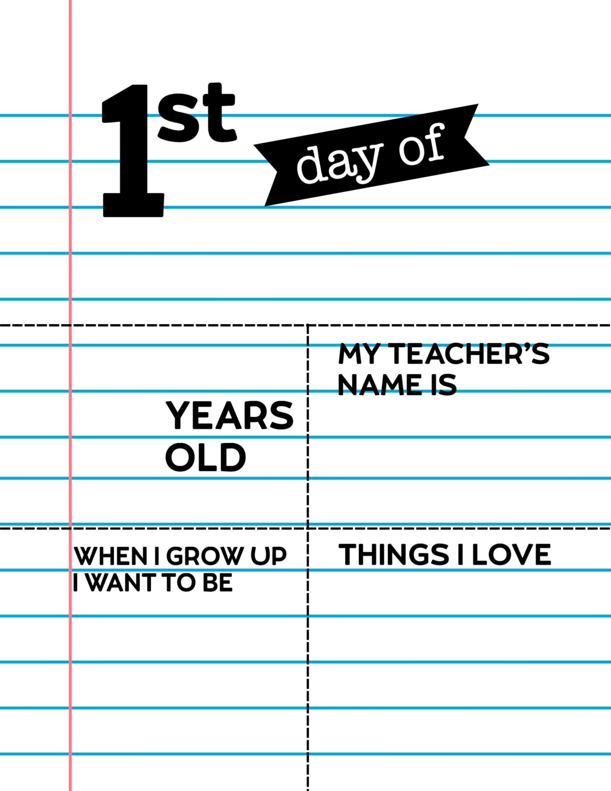Editable First Day Of School Signs Notebook Paper Paper Trail Design
