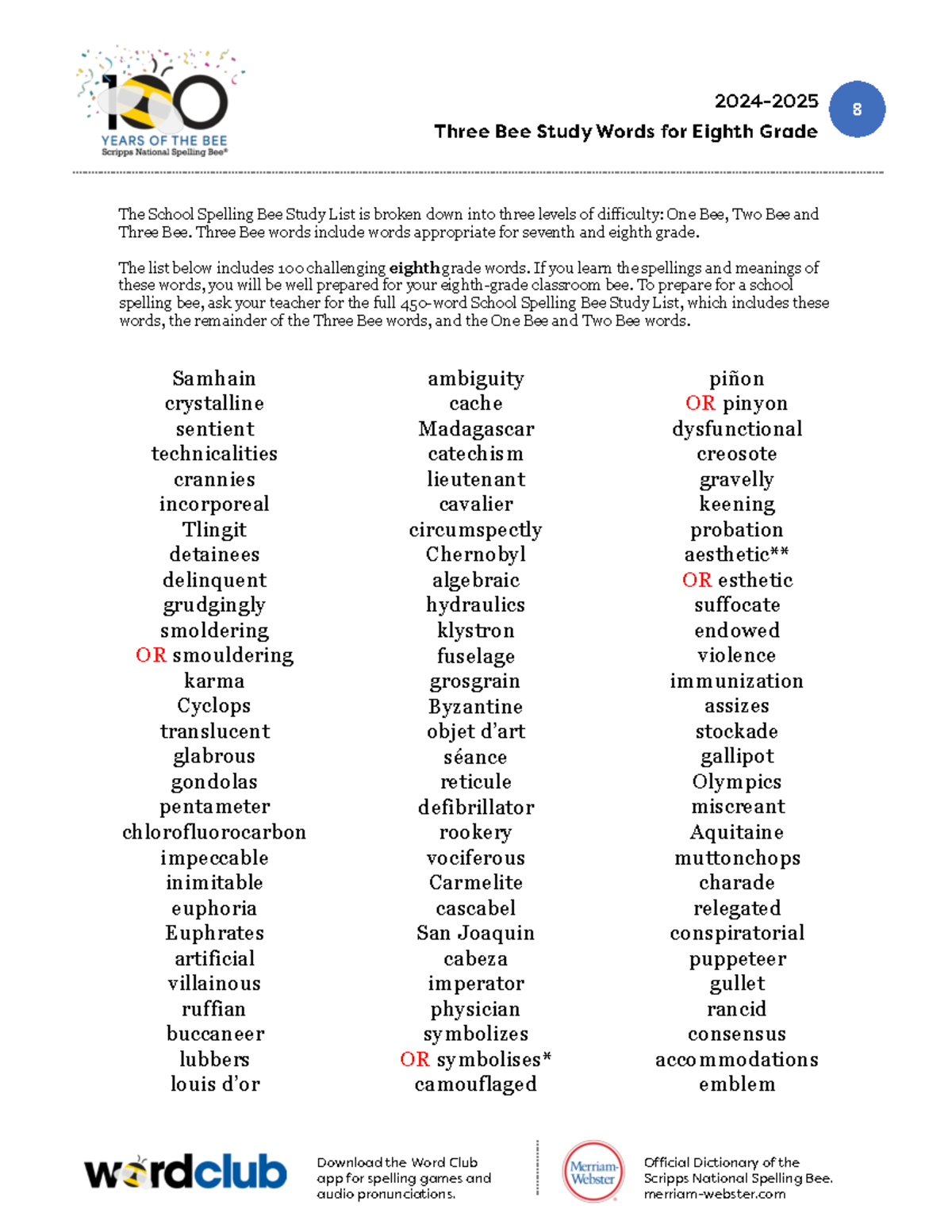 8th grade spelling words list