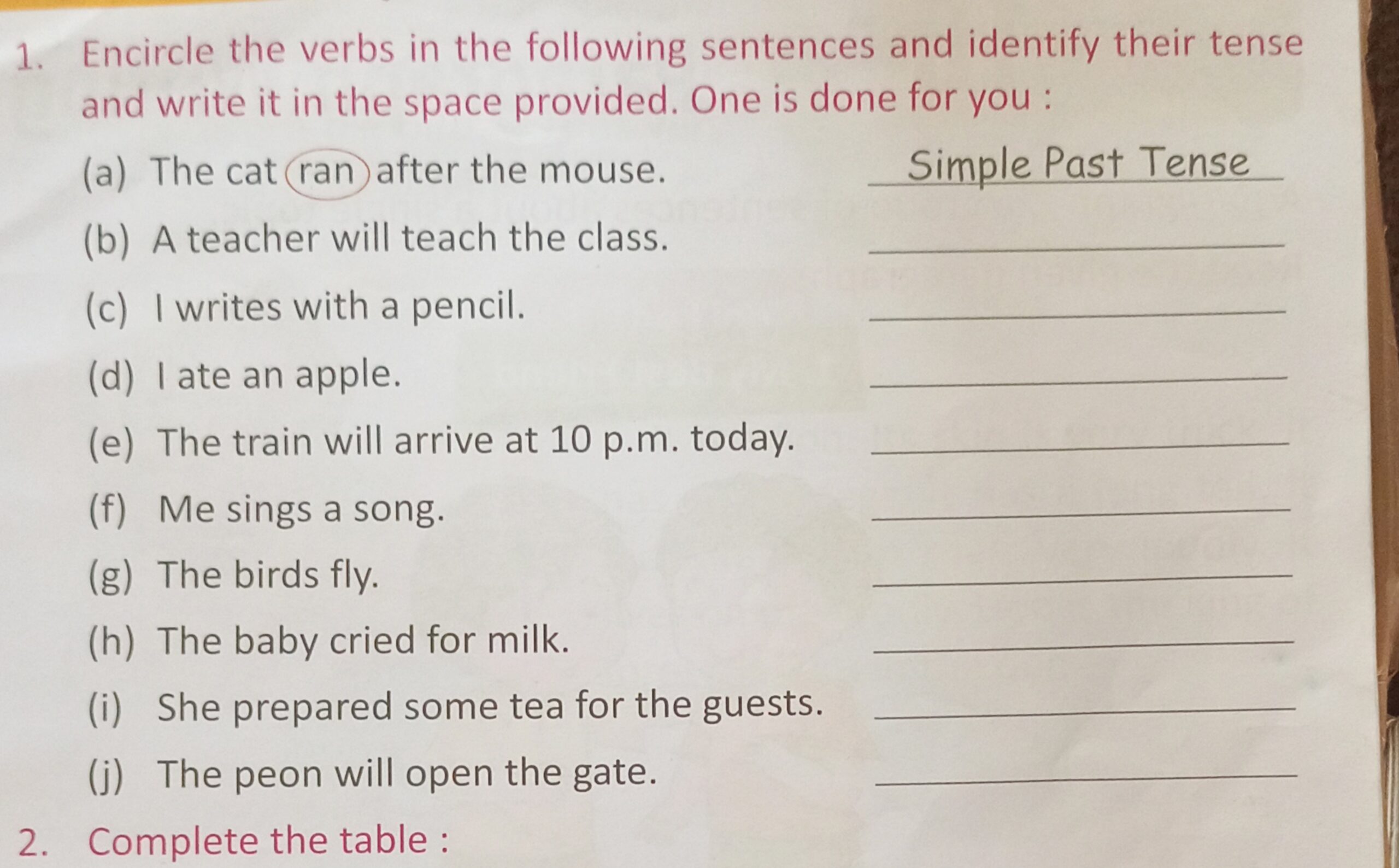 identify verbs and their tense