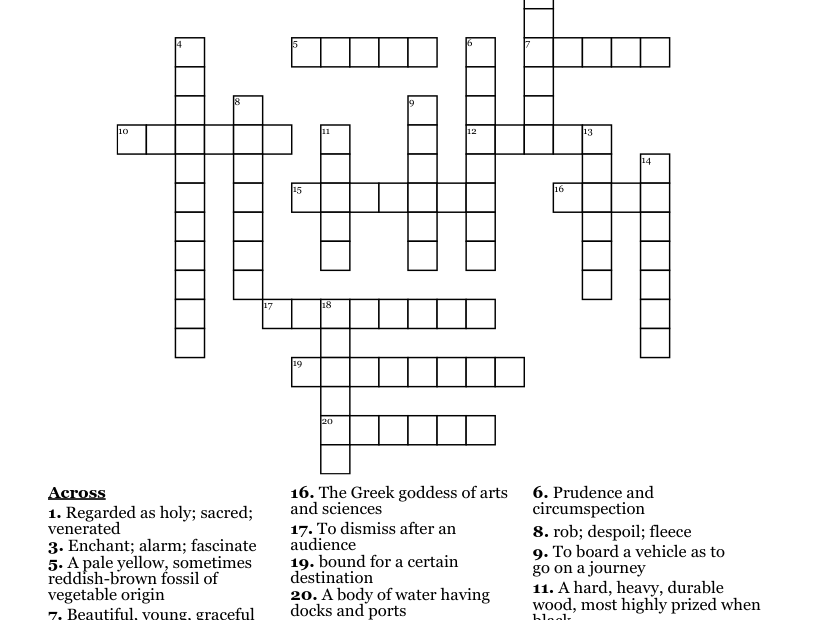 English 1 Vocab Crossword Puzzle WordMint