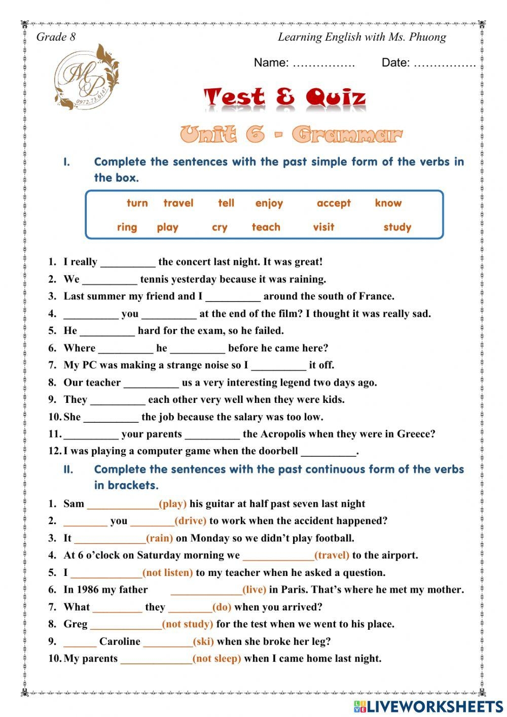 English 8 Unit 6 Grammar Worksheet Live Worksheets Worksheets Library