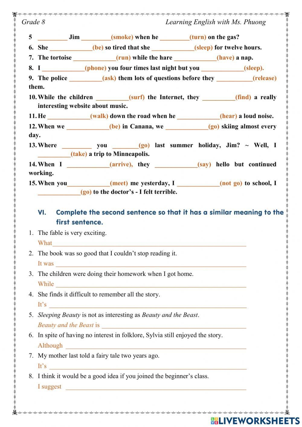 English 8 Unit 6 Grammar Worksheet Live Worksheets Worksheets Library