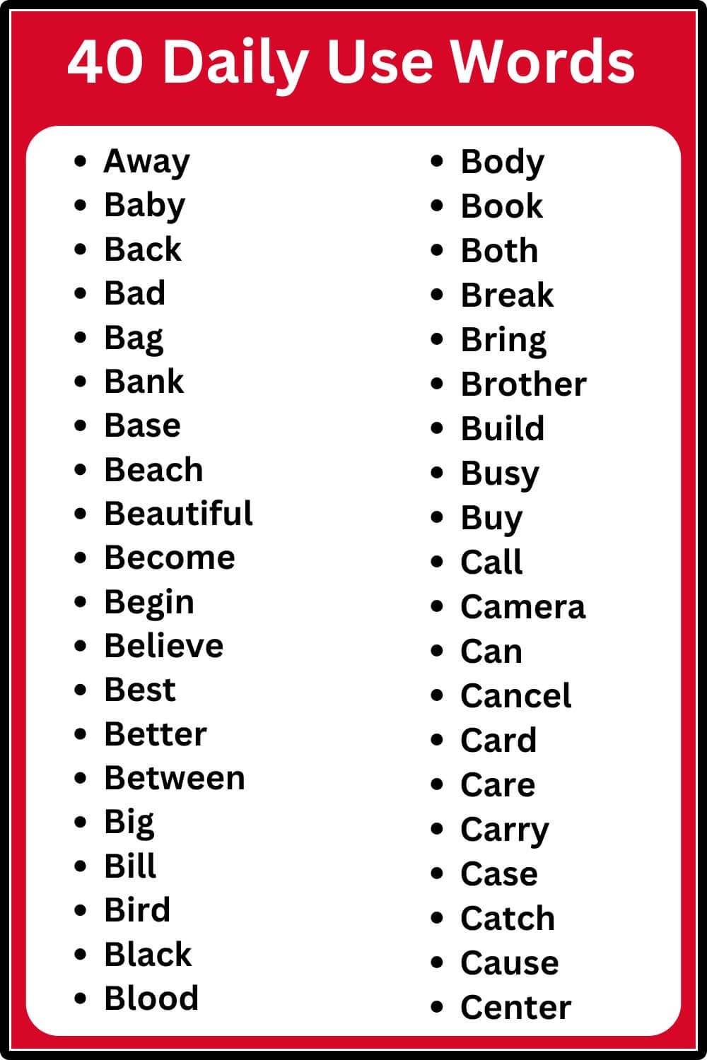 English Daily Use Words