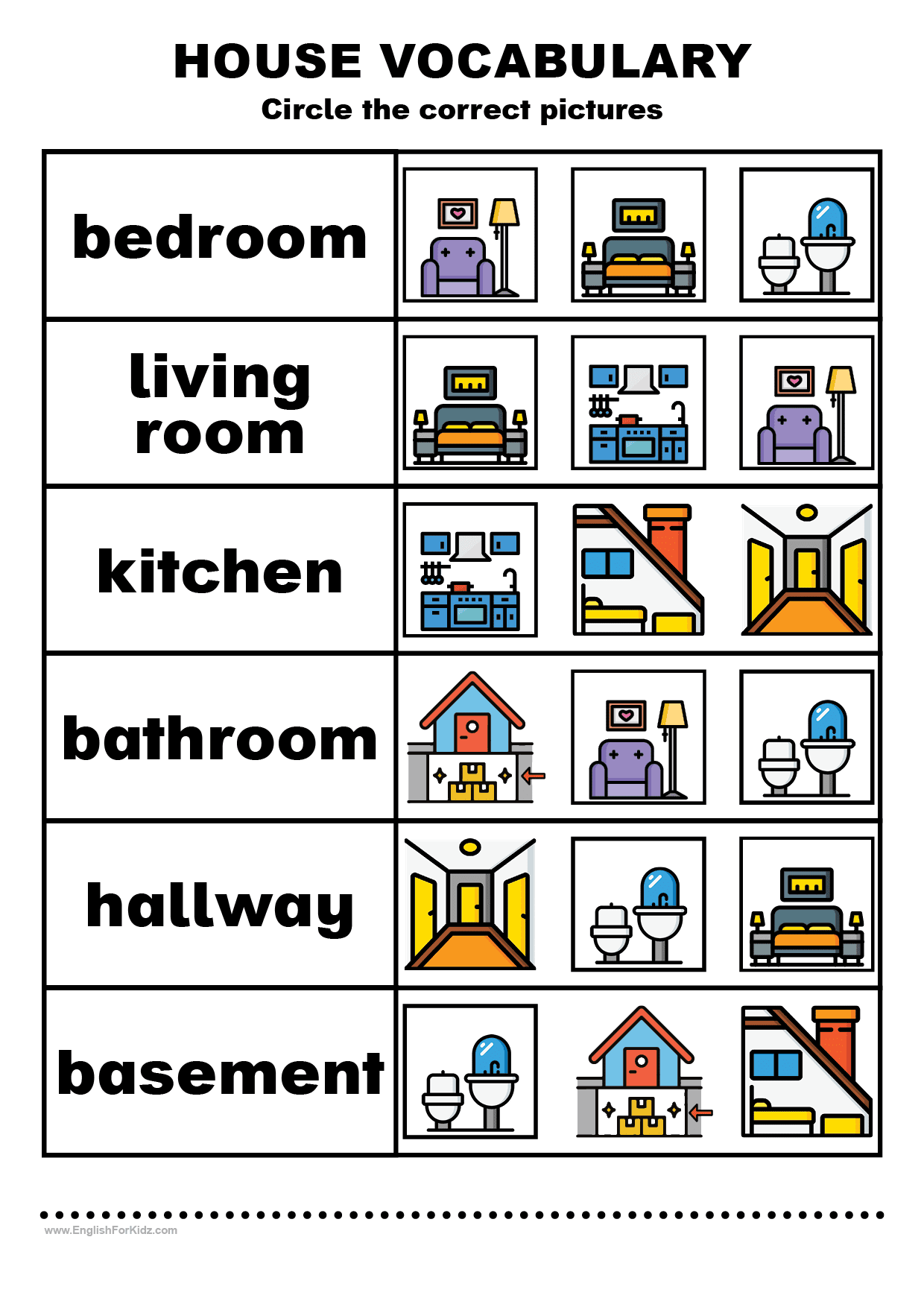 English For Kids Step By Step House Vocabulary Worksheets