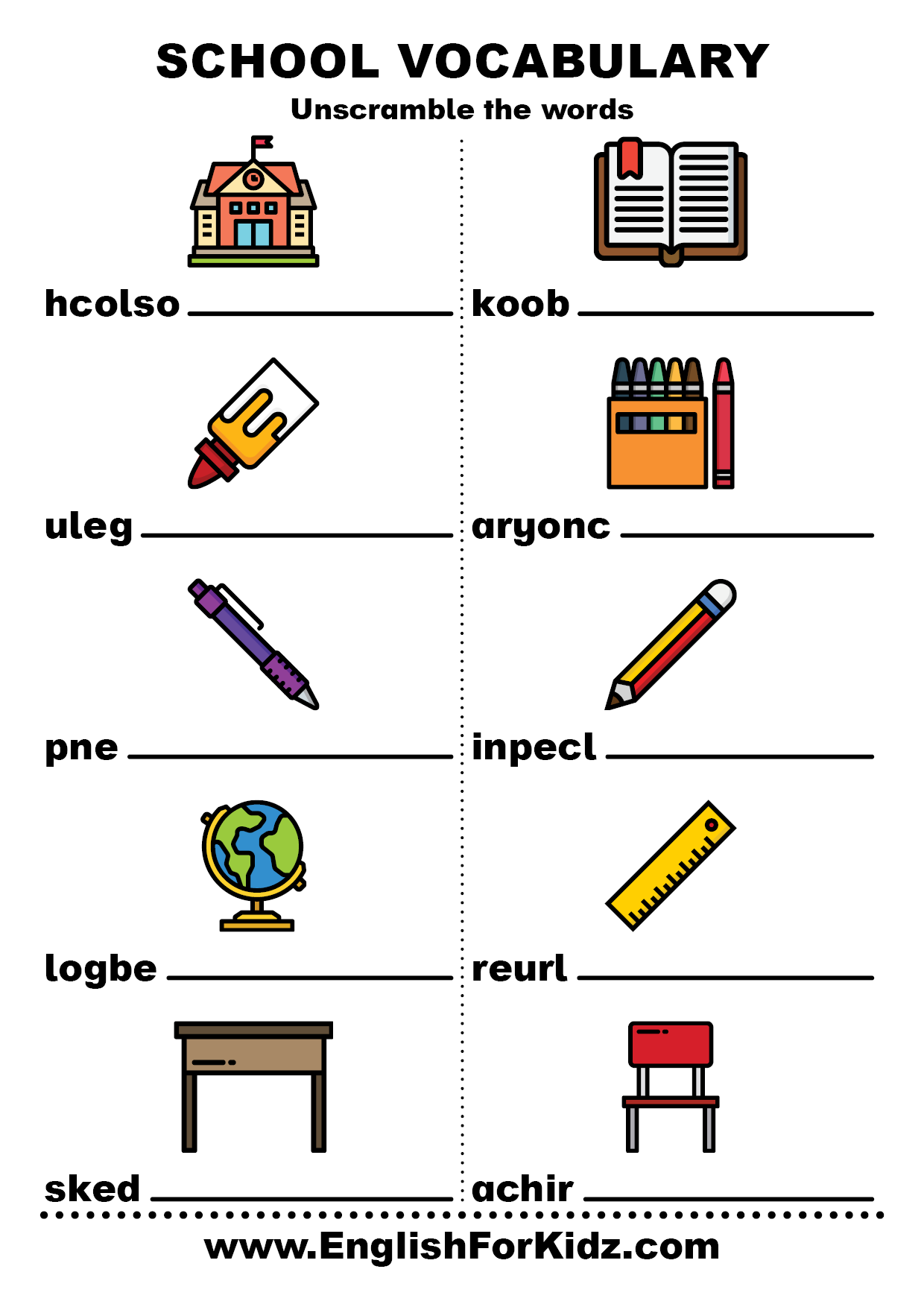English For Kids Step By Step School Vocabulary Worksheets Free PDF 